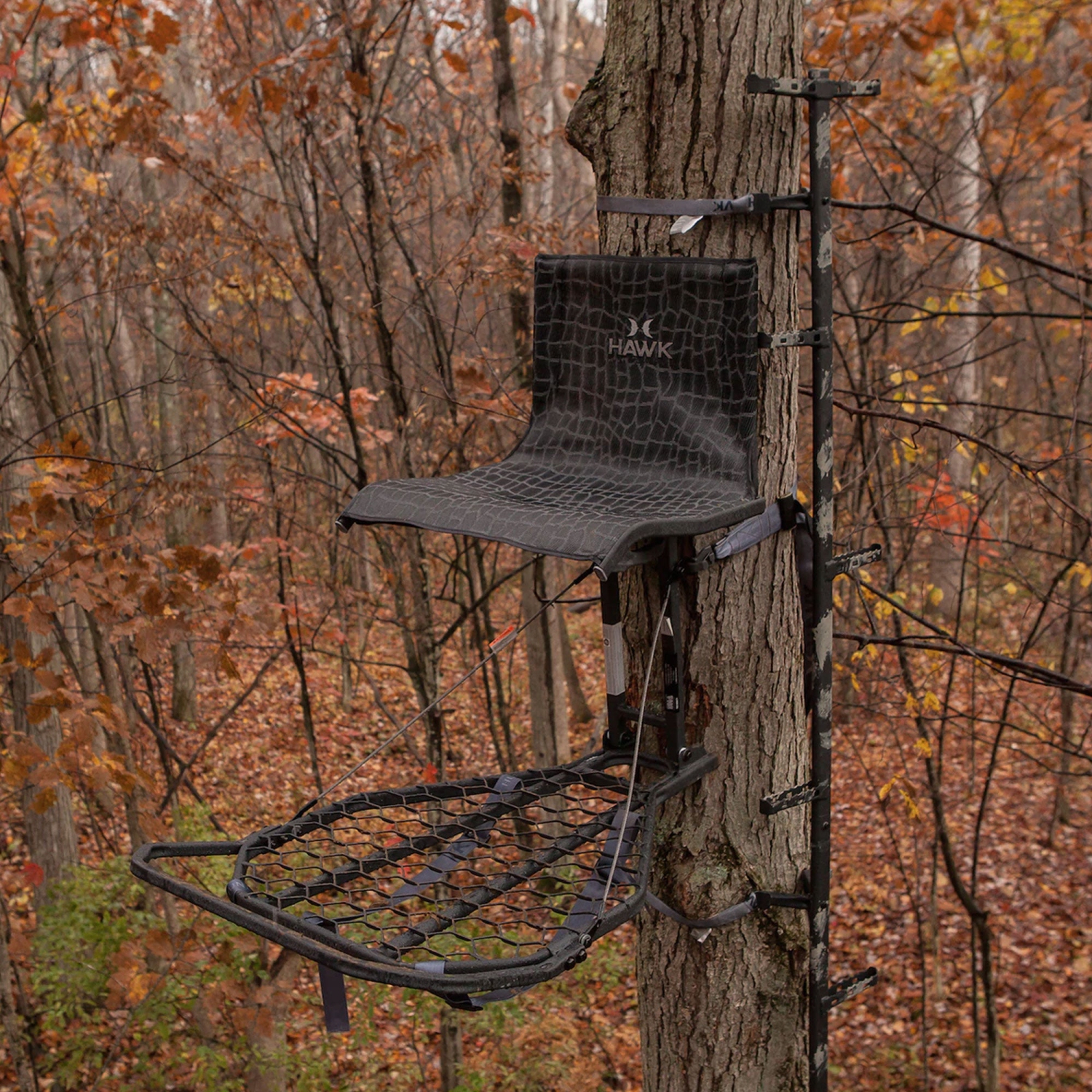 Hawk Kickback LVL Hang-On Tree Stand with Leg Extension Footrest, Black