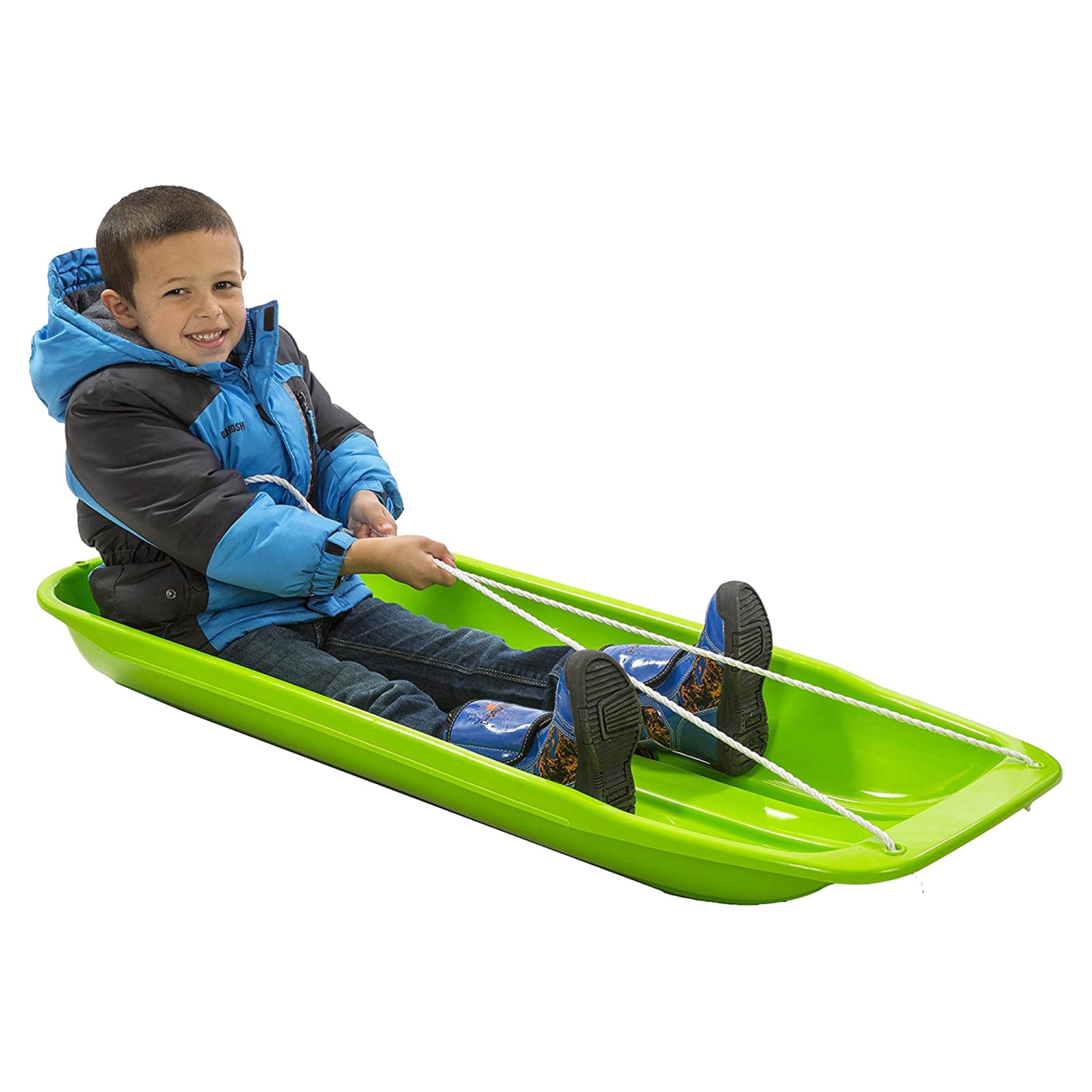 Luge en plastique pour 1&nbsp;personnes Lucky BUMS Snow Kids avec poignée en corde, 48 po, vert