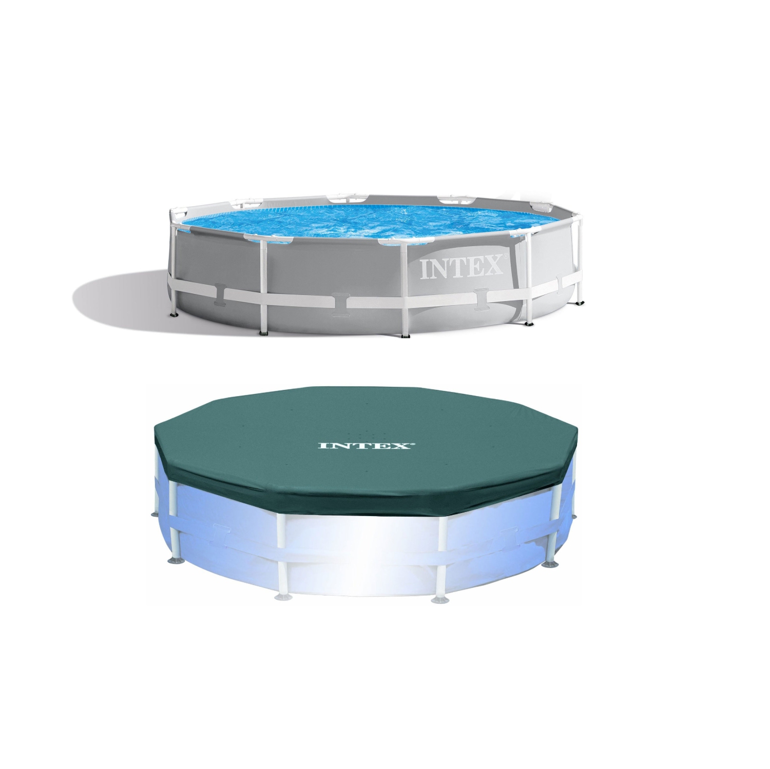 Intex 10'x30" Round Above Ground Swimming Pool & 10' Round Swimming Pool Cover