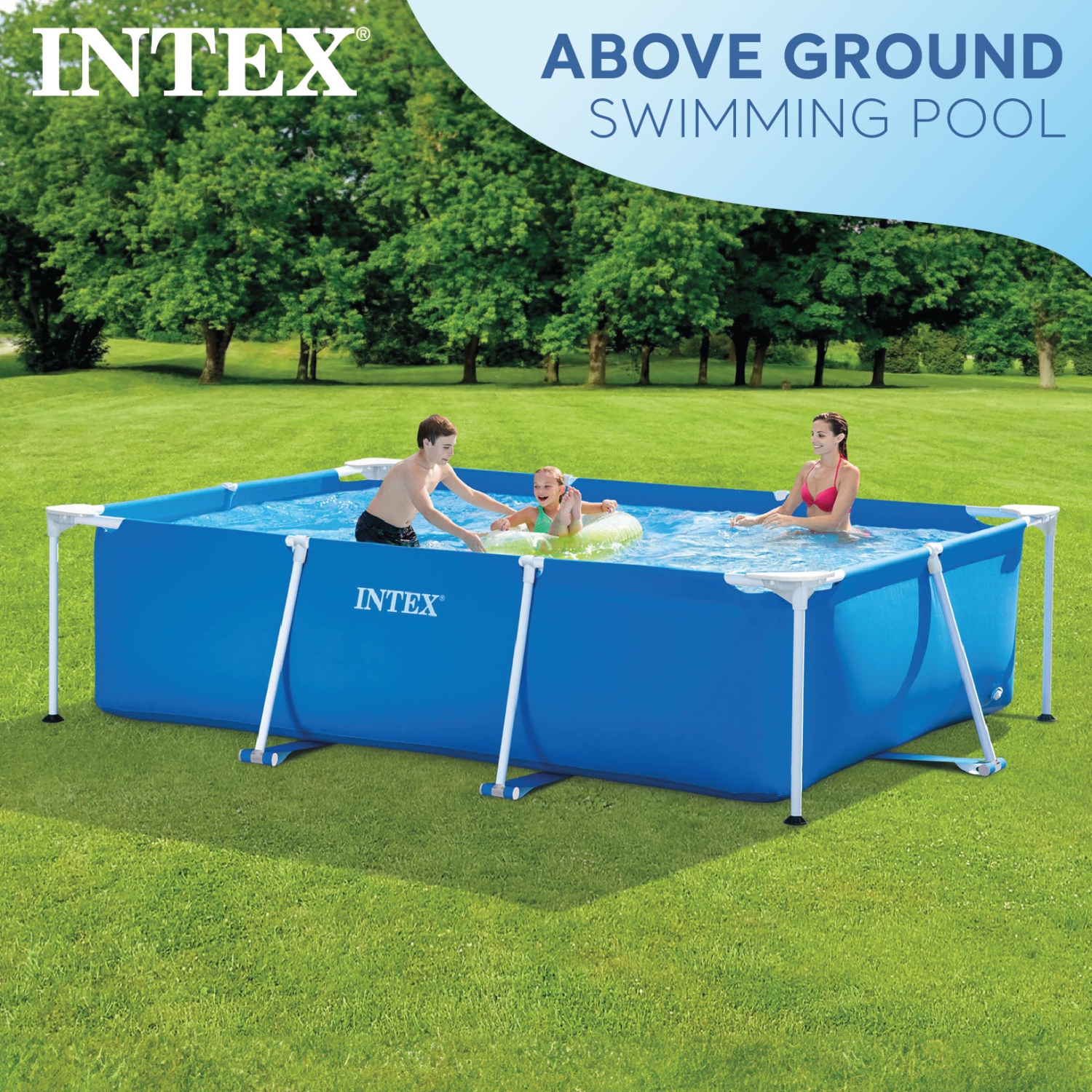 Piscine hors-terre extérieure à cadre rectangulaire de 9,8 pi x 29,5 po d'Intex