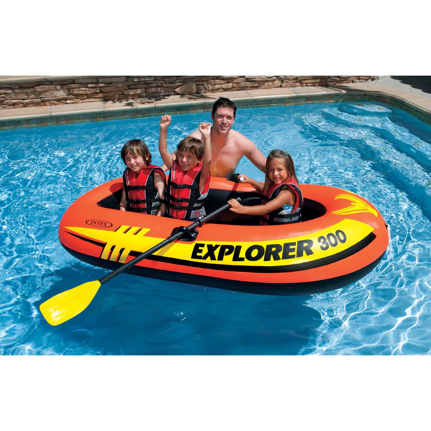 Intex Explorer 300 Compact Inflatable 3 Person Raft Boat w/ Pump & Oars
