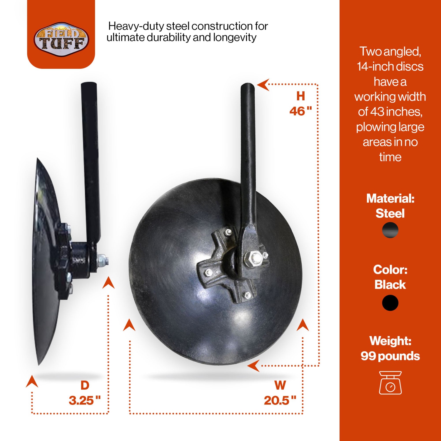 Ponceuse à disque Field Tuff, 43 po, bédder et Hiller pour tracteur à 3 points