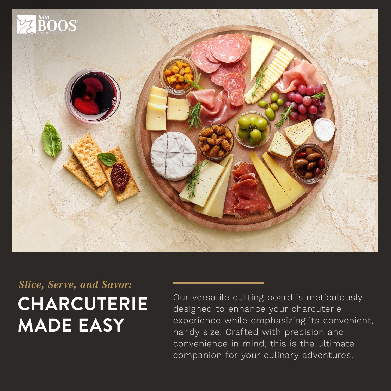 John Boos – planche à découper ronde en érable avec rainure à jus, 15 x 15 x 1,75 po