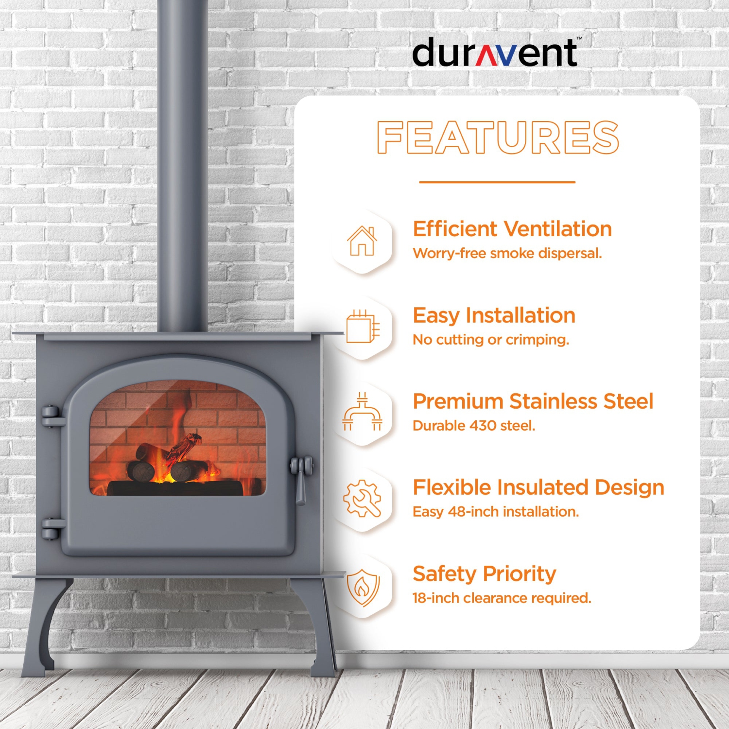 DuraVent DuraBlack 6DBK-48SS 48 x 6 Inch Stainless Steel Single Wall Stove Pipe