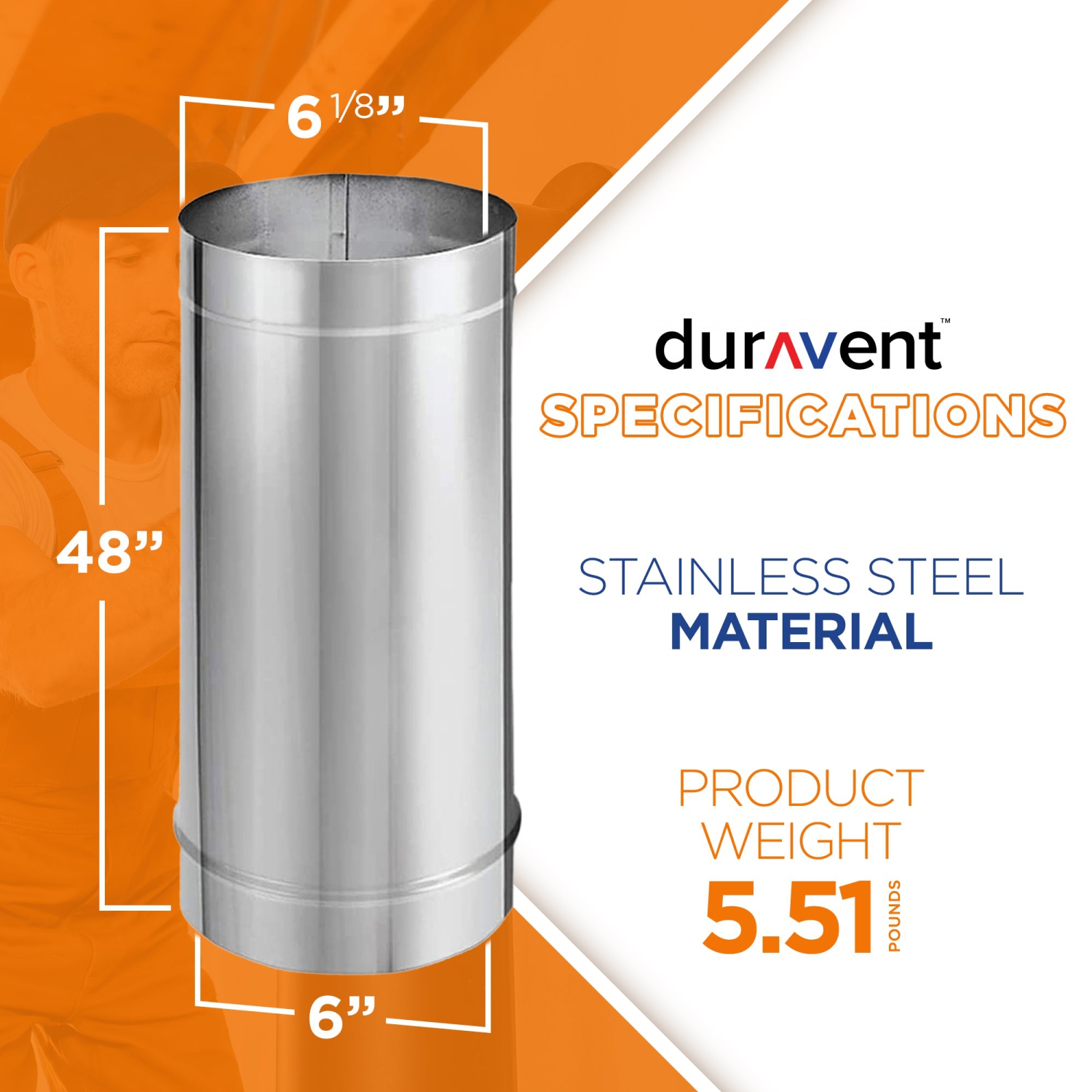 DuraVent DuraBlack 6DBK-48SS 48 x 6 Inch Stainless Steel Single Wall Stove Pipe