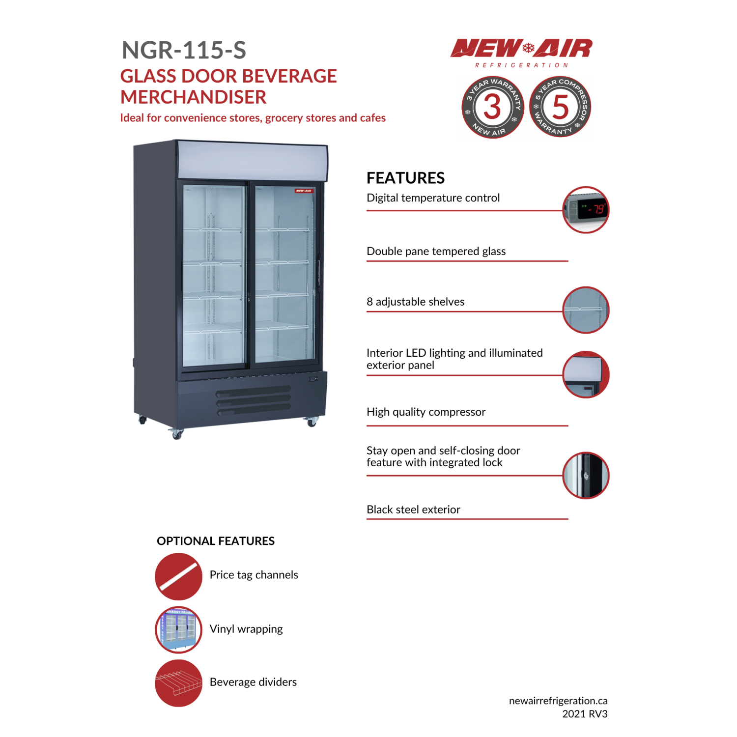 NOUVEAU présentoir commercial de porte double en verre de 115 po NGR-115-S d'AIR