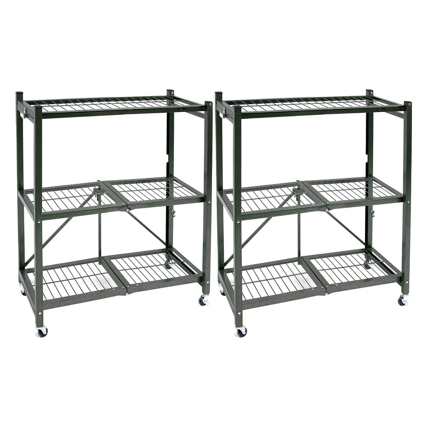 Origami R3 Foldable 3-Tiered Shelf Storage Rack & Wheels, Pewter