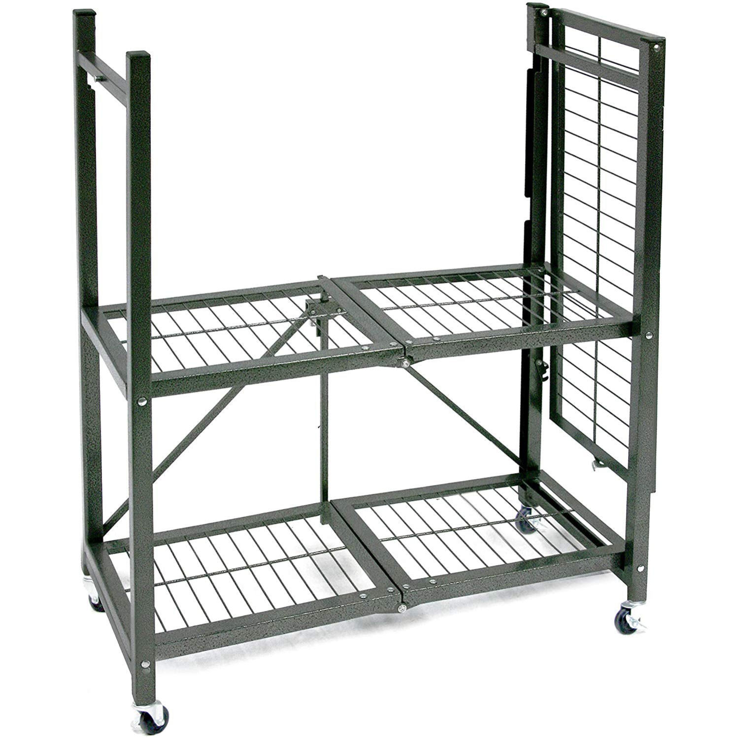 Origami R3 Foldable 3-Tiered Shelf Storage Rack & Wheels, Pewter