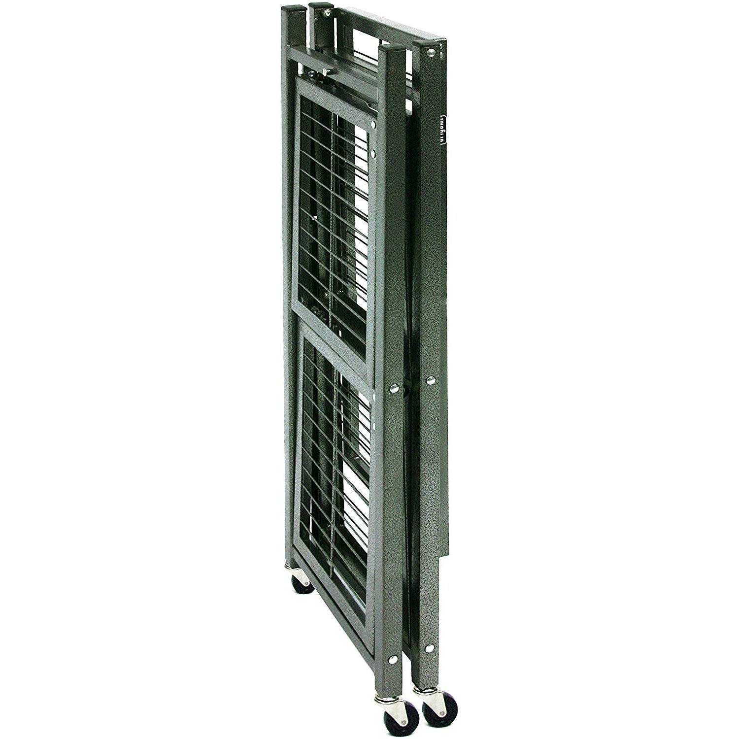 Origami R3 Foldable 3-Tiered Shelf Storage Rack & Wheels, Pewter
