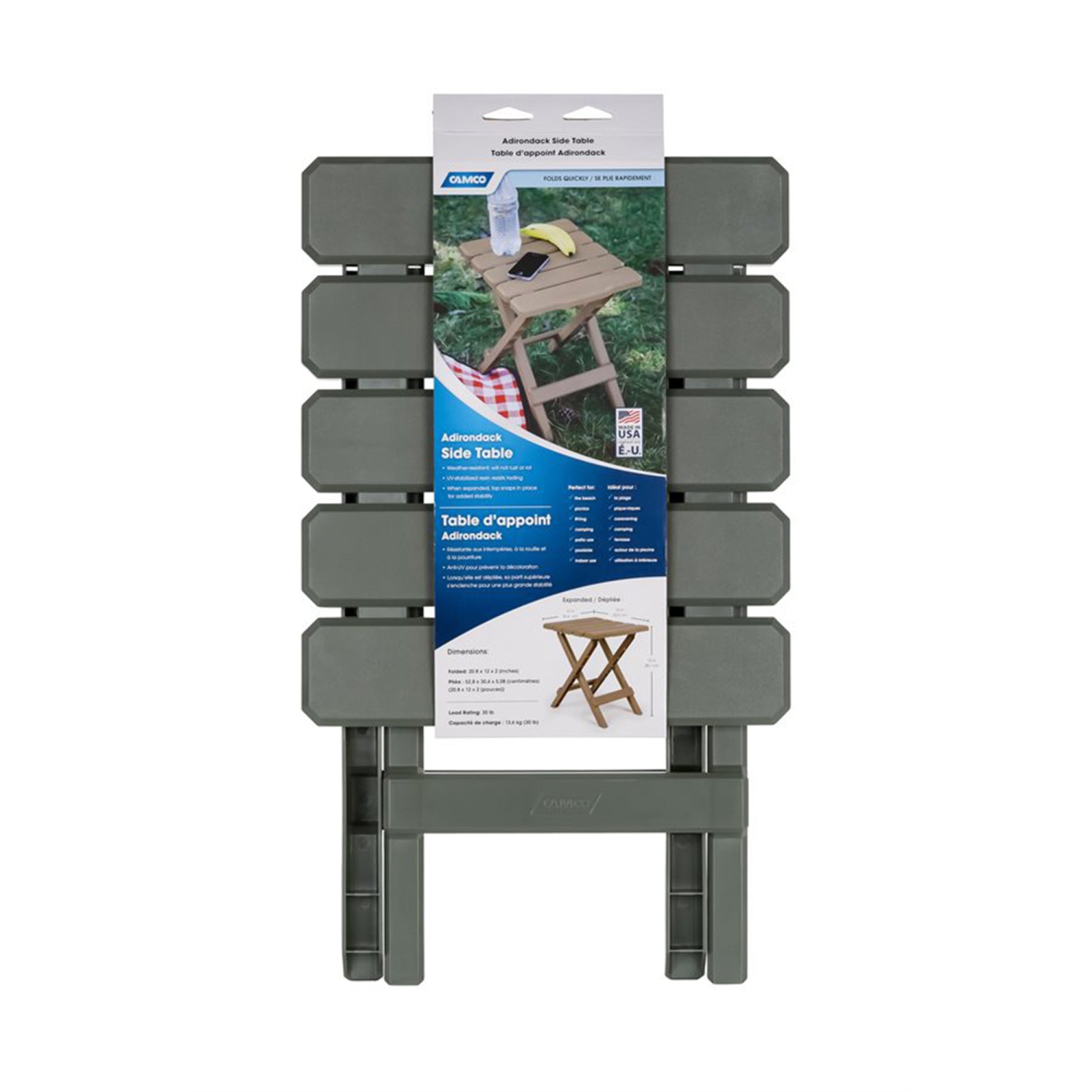 Camco – petite table d’appoint pliante en plastique pour le camping Adirondack portative, sauge