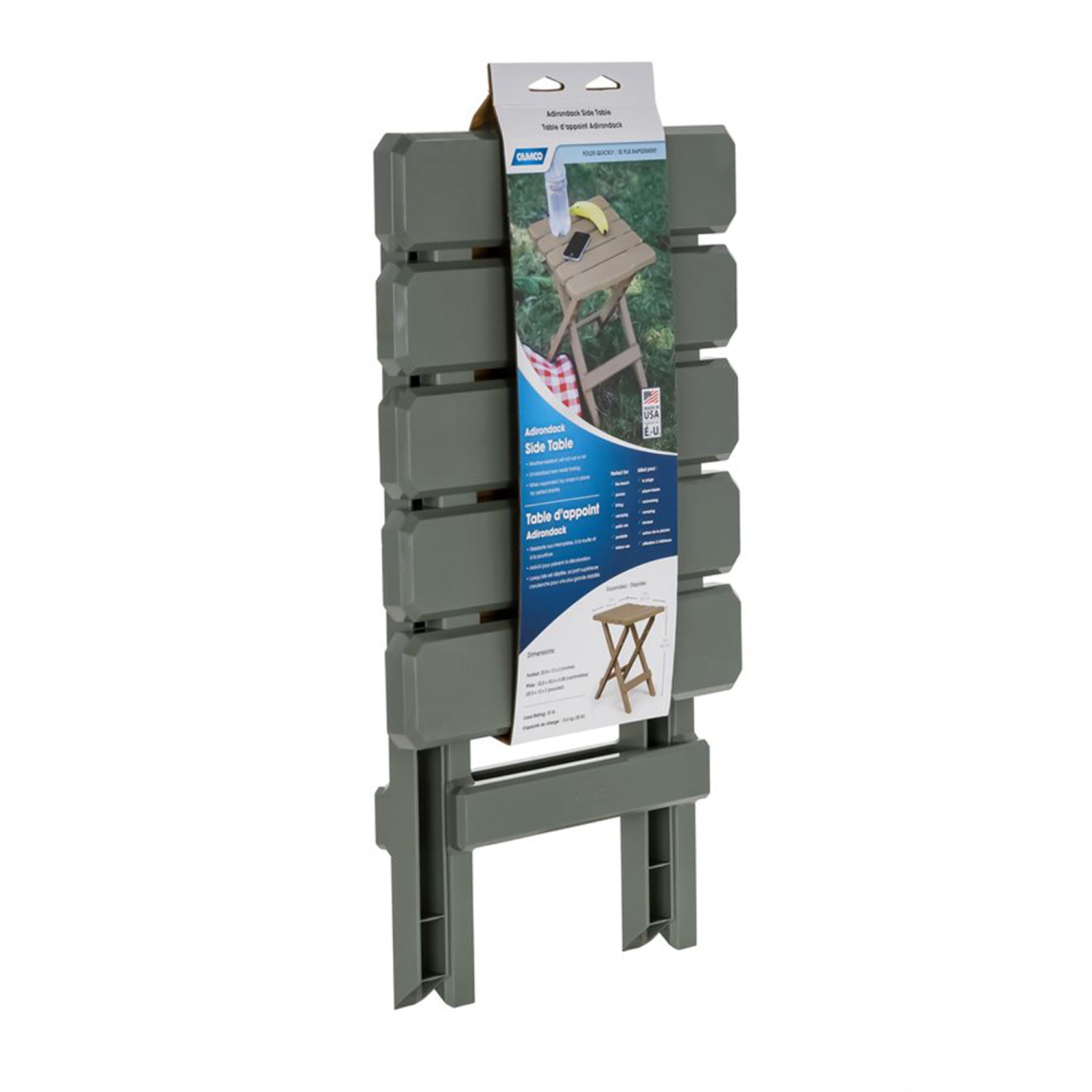 Camco – petite table d’appoint pliante en plastique pour le camping Adirondack portative, sauge