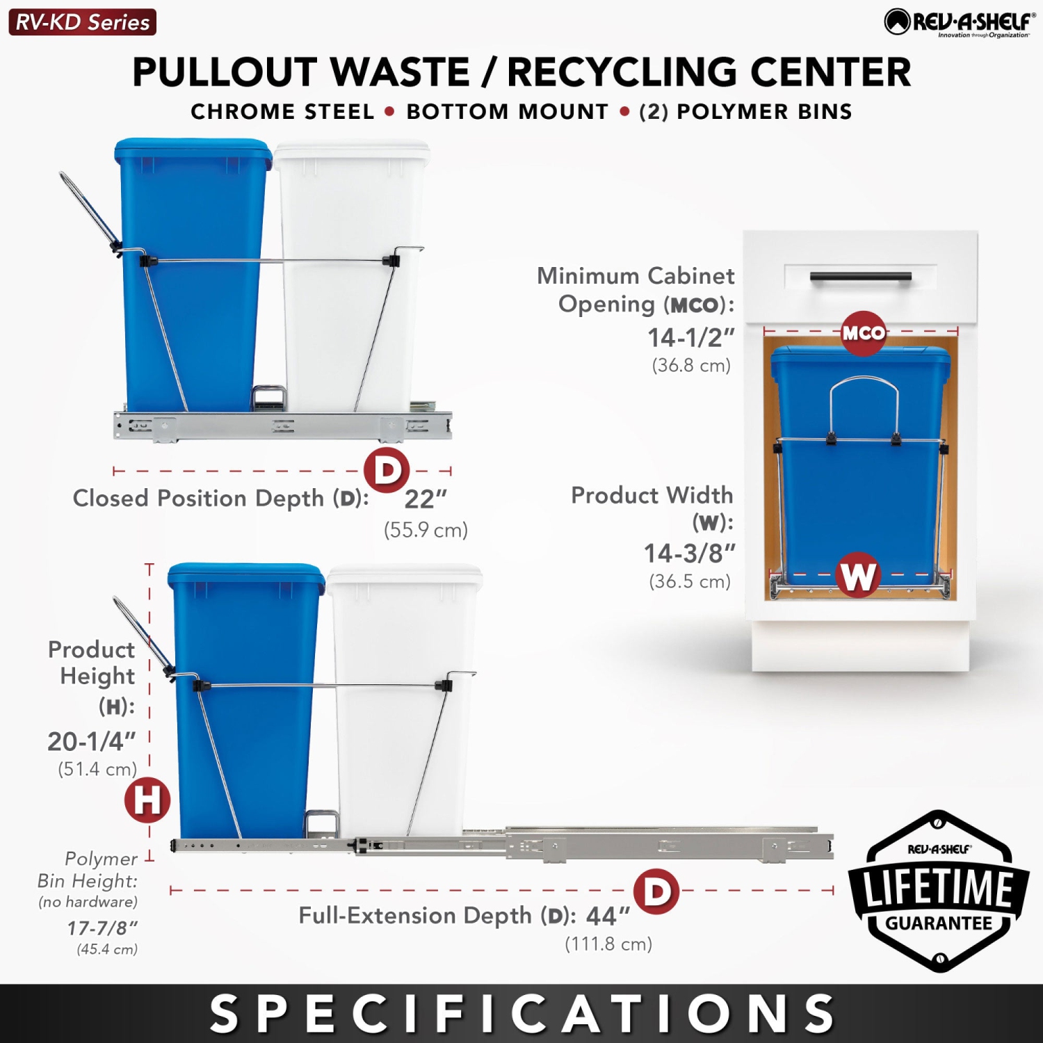 Rev-A-Shelf Double Pullout Trash Can 35 qt. for Kitchen, RV-18KD-11RC-S