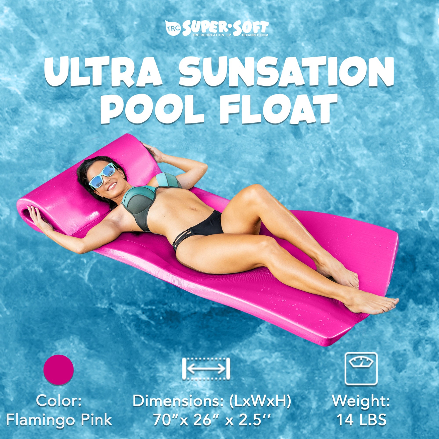 TRC Recreation – Tapis de piscine ultra Sunsation, 2,5 po d’épaisseur, en mousse, rose