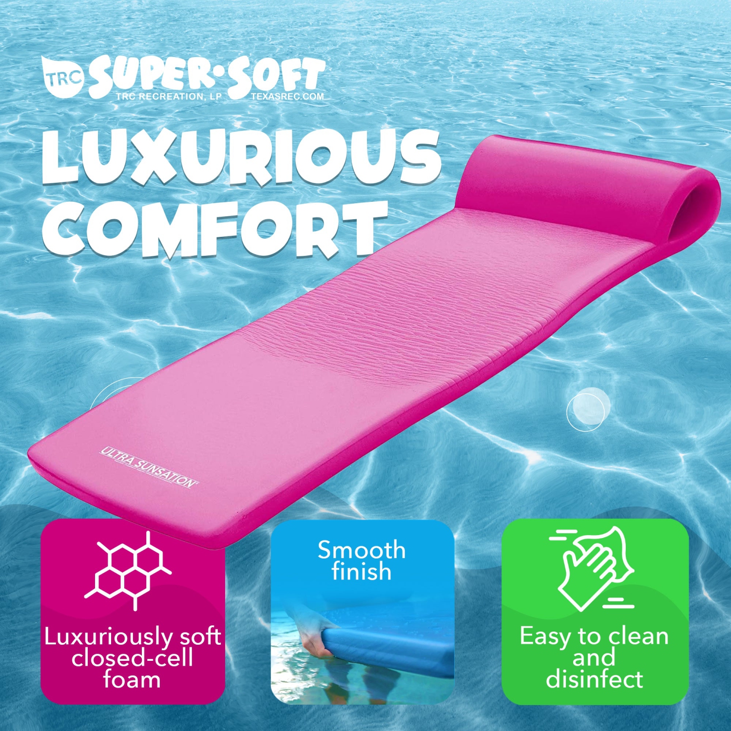 TRC Recreation – Tapis de piscine ultra Sunsation, 2,5 po d’épaisseur, en mousse, rose