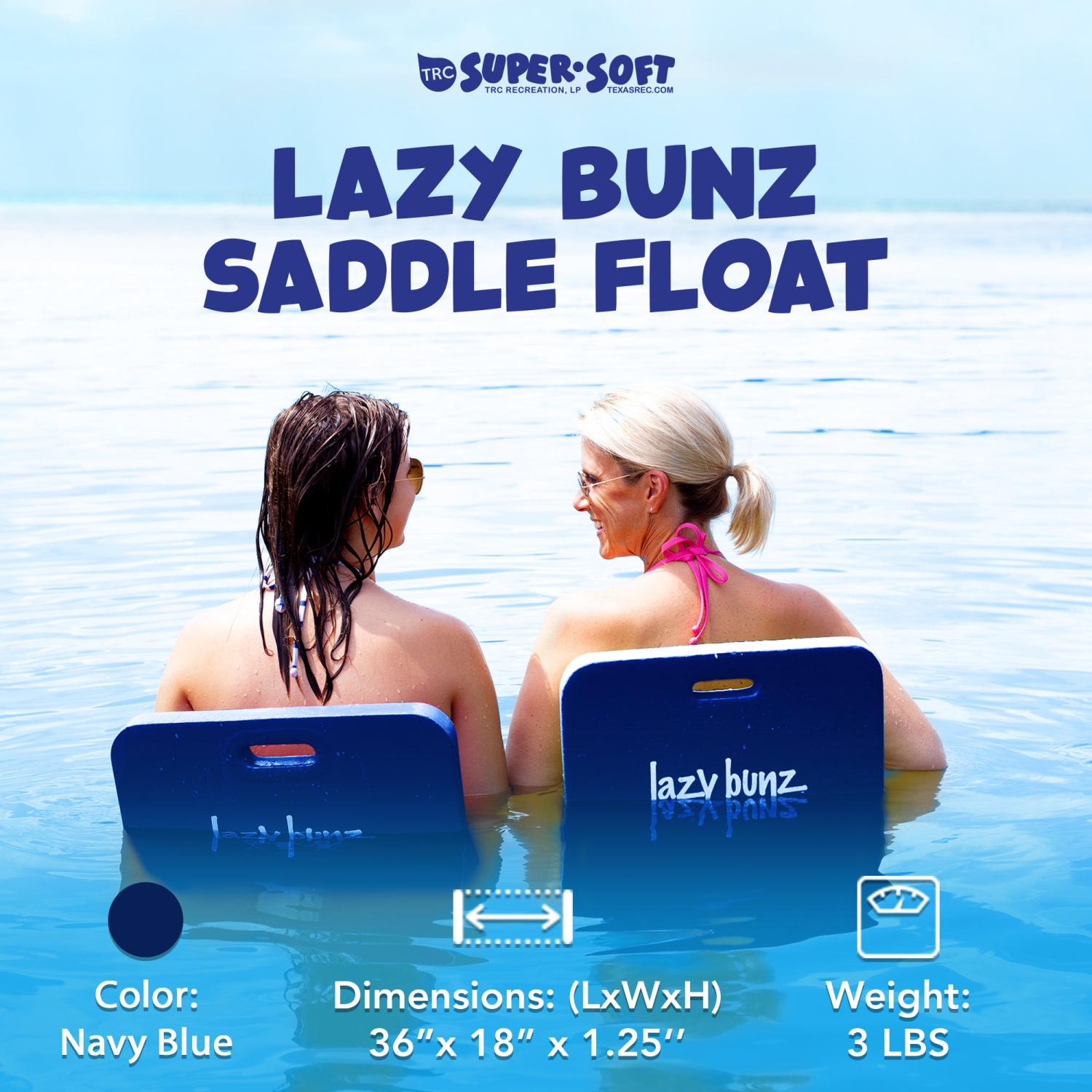 TRC Recreation – Chaise longue flottante pour piscine Lazy Bunz en mousse, bleu marine