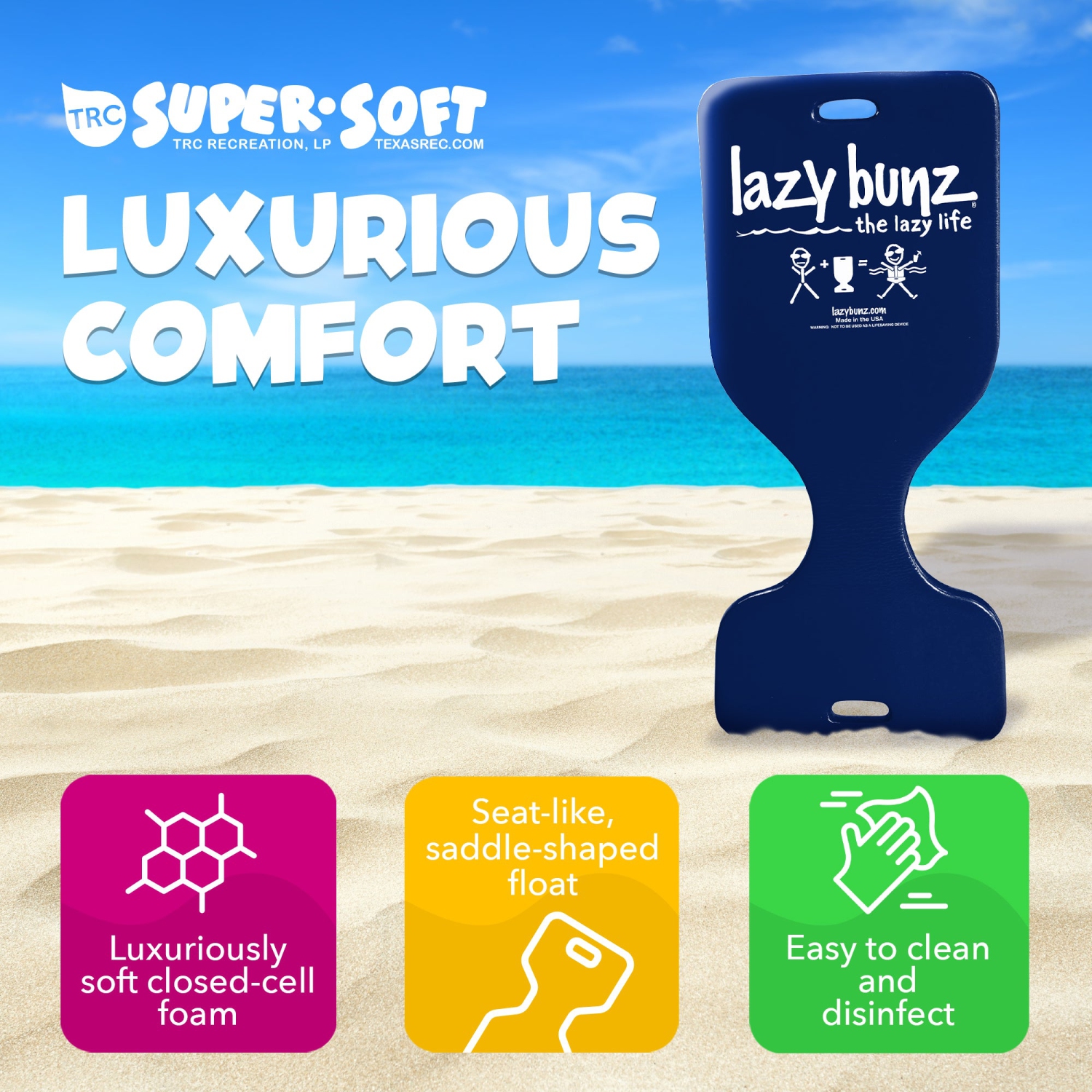 TRC Recreation – Chaise longue flottante pour piscine Lazy Bunz en mousse, bleu marine