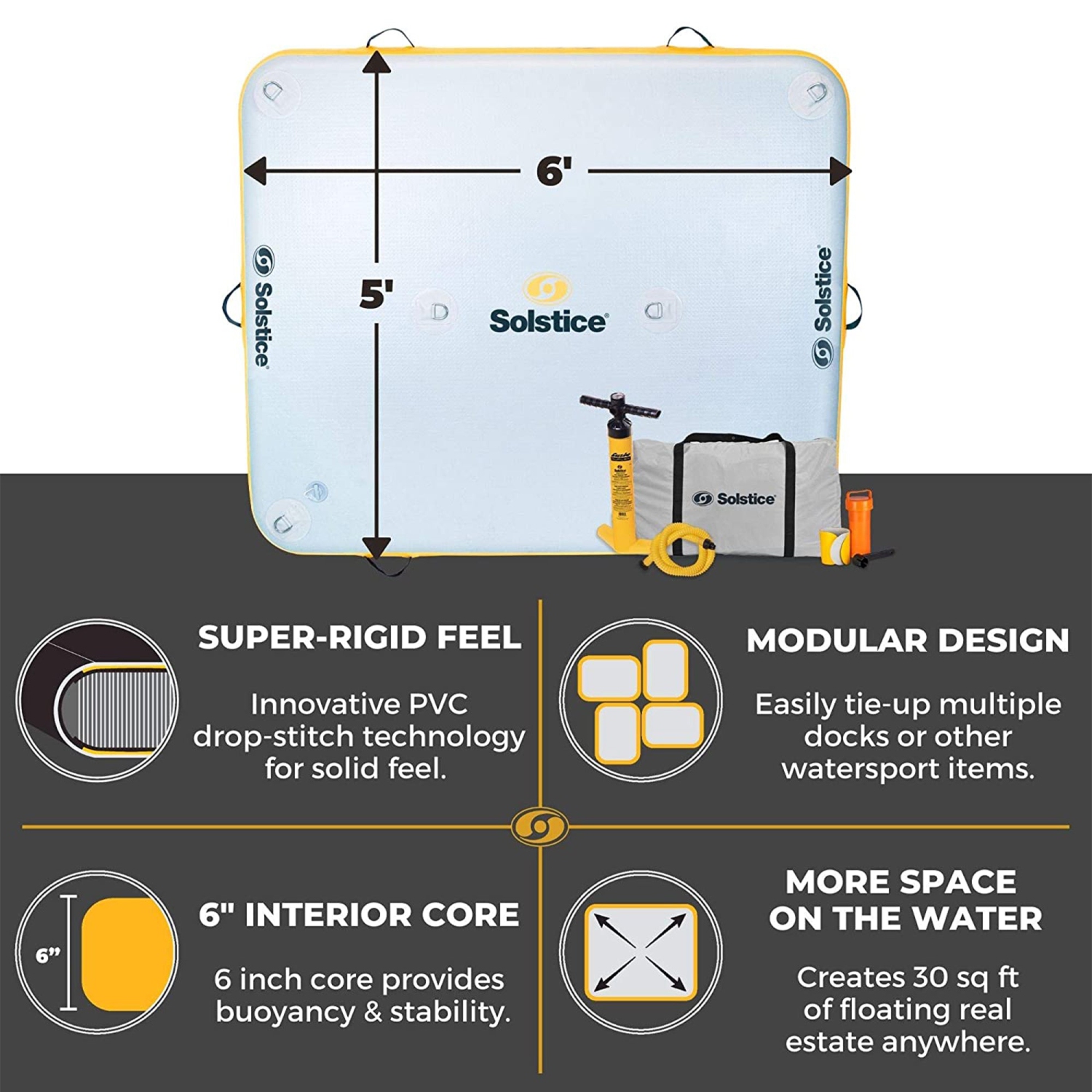 Plateforme flottante de descente de quai gonflable Solstice 6 x 5&nbsp;pi avec pompe et sac, multi