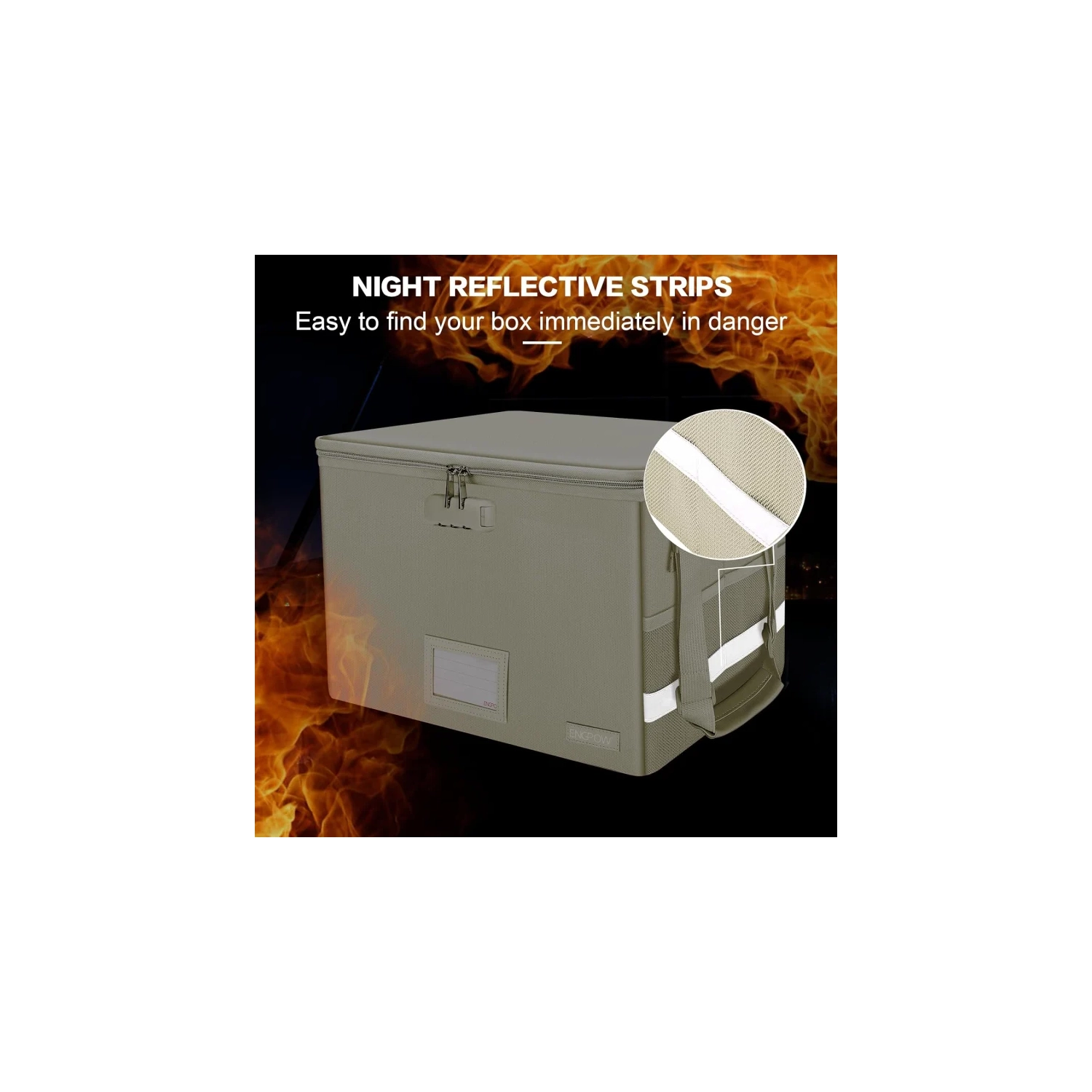 Fireproof Document File Box with Lock - Collapsible, Portable Storage Organizer with Zipper Lid and Handle for Letter/Legal Folders - Beige