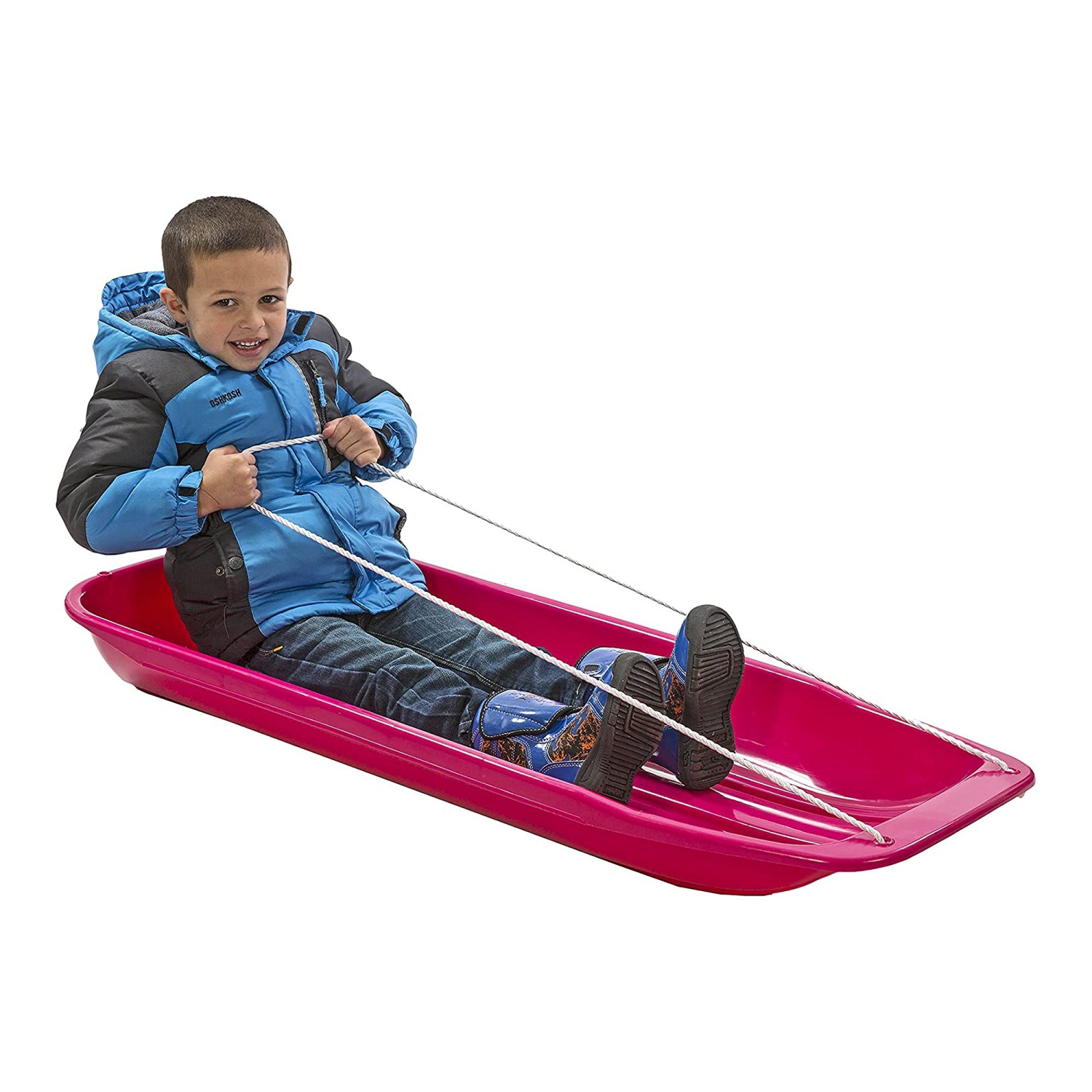 Lucky Bums Kids 48 Inch Plastic Snow Toboggan Sled with Pull Rope, Pink