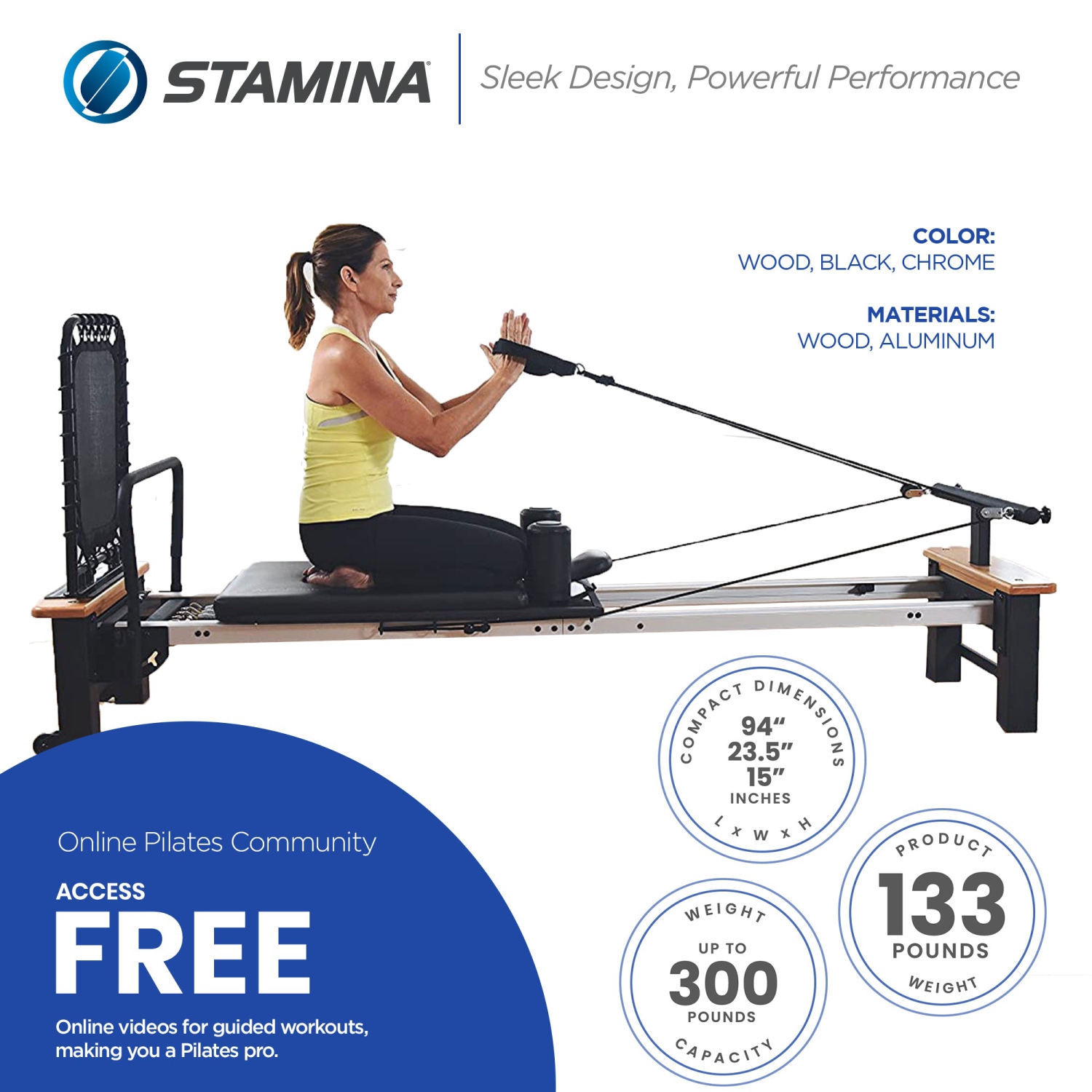 Système de résistance AeroPilates Pro Reformer avec minitrampoline cardiovasculaire de Stamina