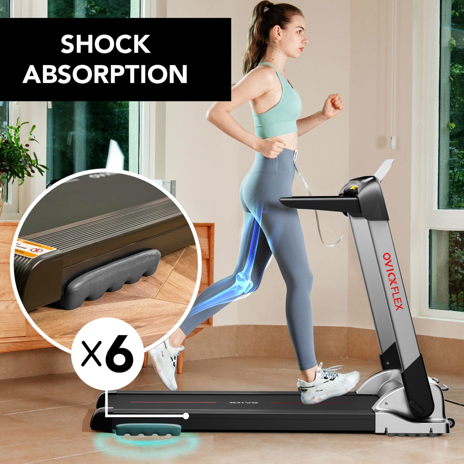 Tapis roulant pliable et silencieux Flex d'OVICX avec Bluetooth et application de suivi de la mise en forme