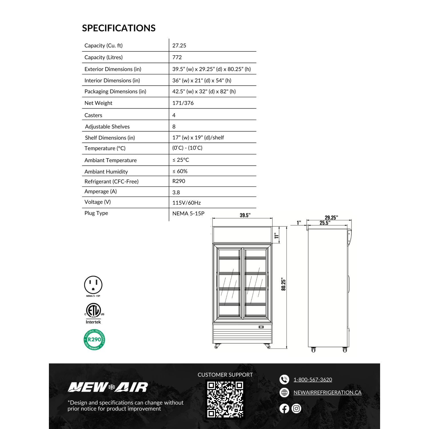 NEW AIR NGR-48-S Commercial 48" Double Glass Door Merchandiser - Ideal for Convenience Stores, Front of House, Grocery Store, Restaurants & Cafés