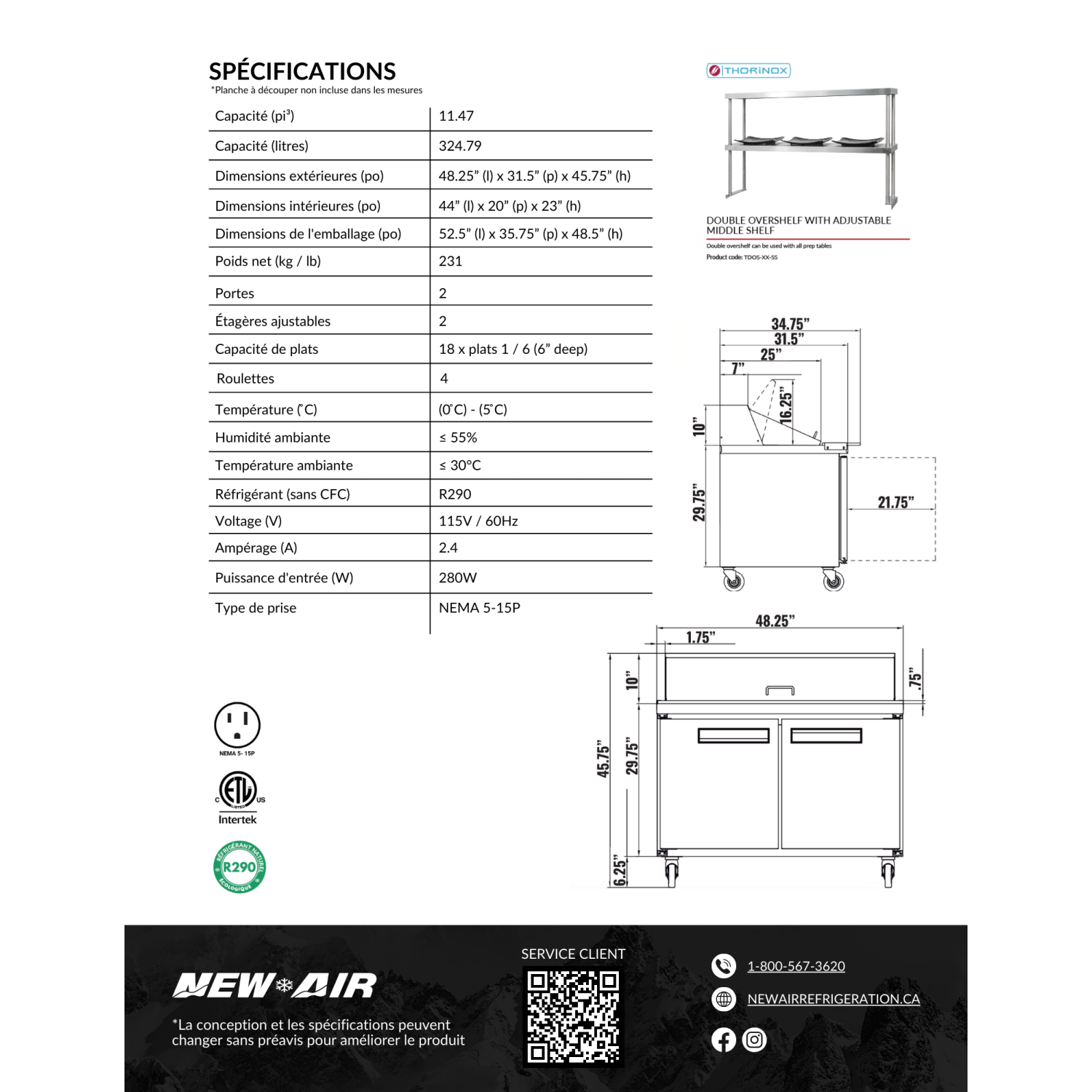 NOUVELLE table de préparation à salade/sandwichs commerciale NPT-048-MSA 48 po à dessus double - idéale pour les restaurants, les cafétérias et les