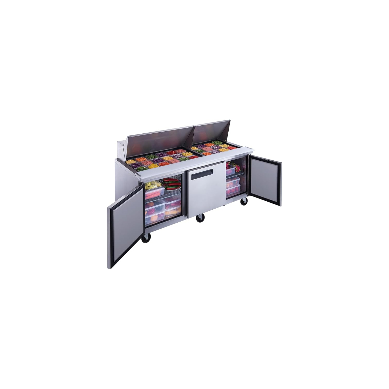 NEW AIR NPT-072-MSA Commercial 72" Mega Top Triple Door Salad/Sandwich Prep Table - Ideal for Restaurants, Cafeterias & Food Processing Spaces