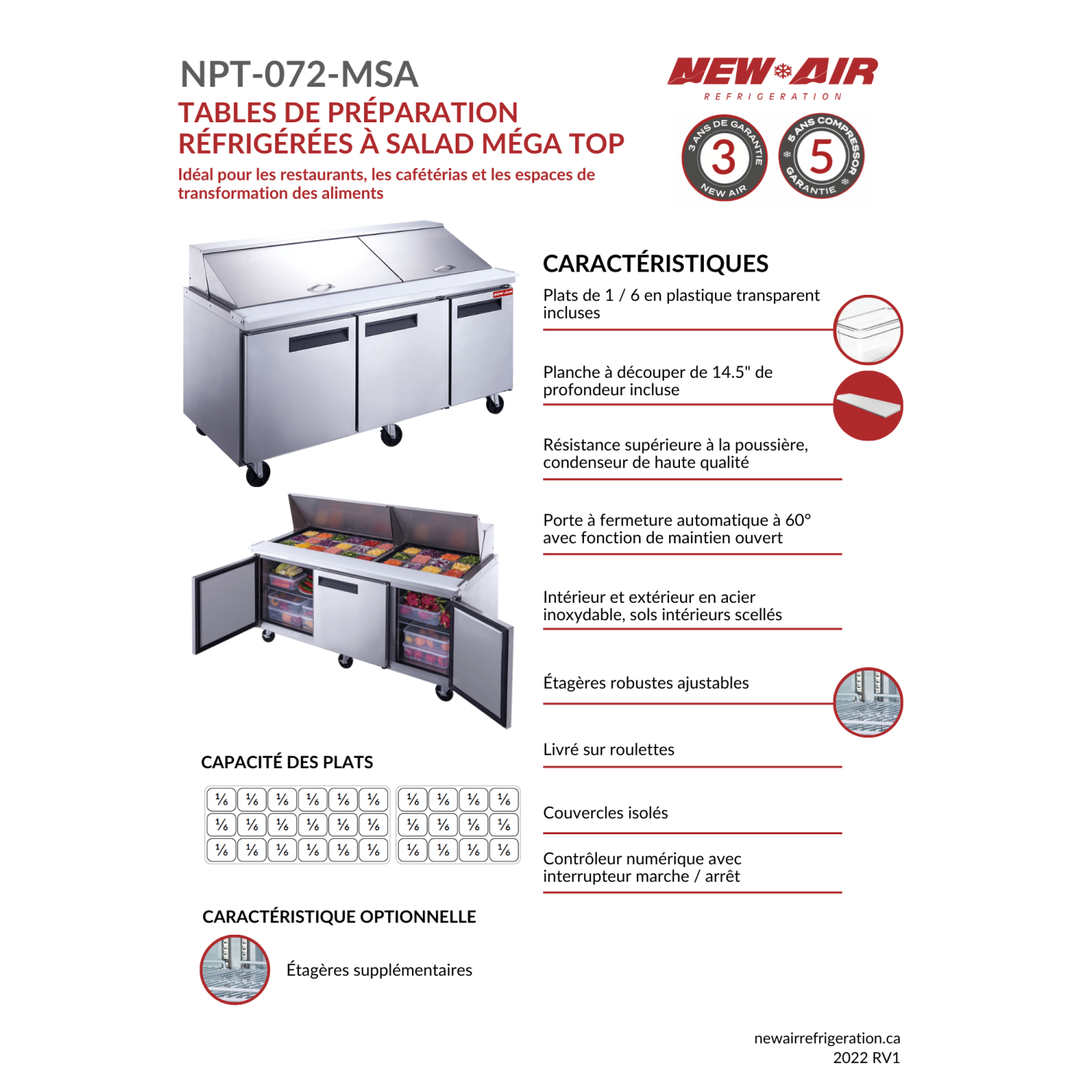 NEW AIR NPT-072-MSA Commercial 72" Mega Top Triple Door Salad/Sandwich Prep Table - Ideal for Restaurants, Cafeterias & Food Processing Spaces