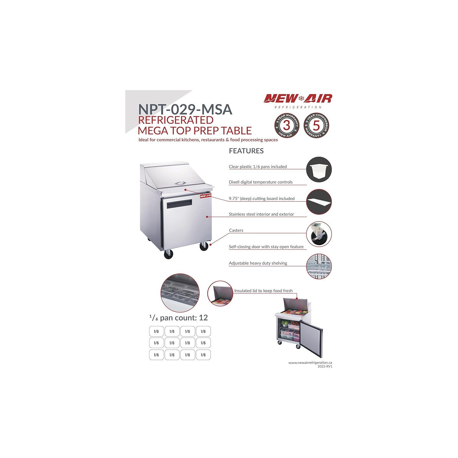 NEW AIR NPT-029-MSA Commercial 29" Mega Top Single Door Salad/Sandwich Prep Table - Ideal for Restaurants, Cafeterias & Food Processing Spaces