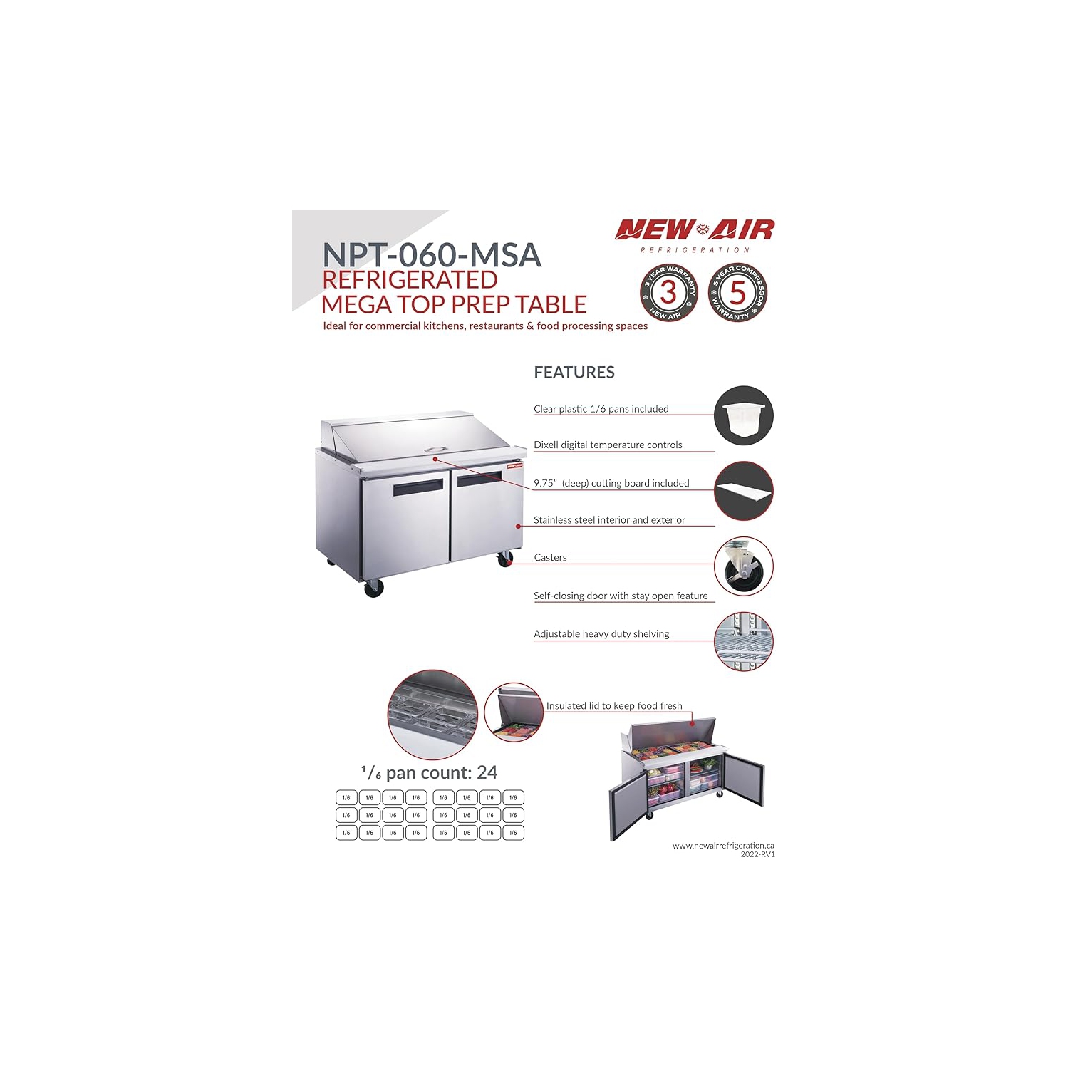 NEW AIR NPT-060-MSA Commercial 60" Mega Top Double Door Salad/Sandwich Prep Table - Ideal for Restaurants, Cafeterias & Food Processing Spaces