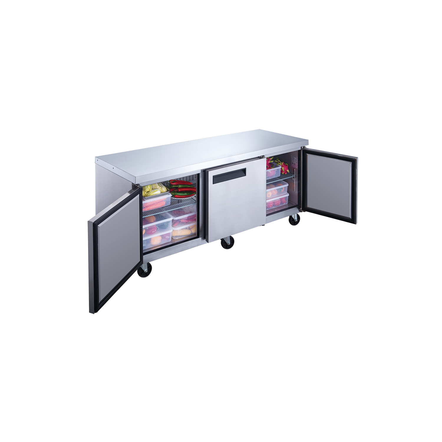 NEW AIR NUR-072-SS Commercial 72″ Stainless Steel 19 cu ft Triple Door Undercounter REFRIGERATOR - Ideal For Commercial Kitchens, Restaurants and