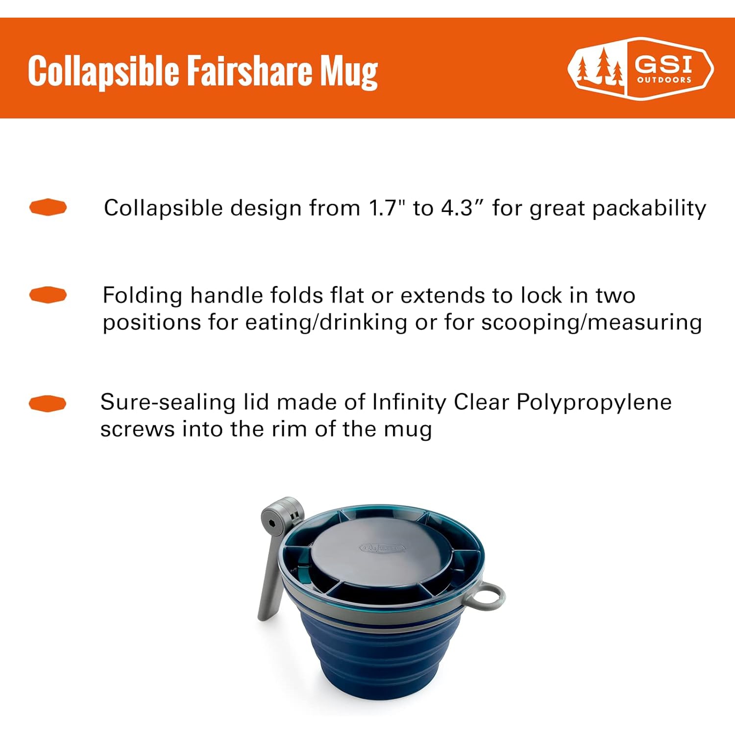 GSI Outdoors Collapsible Blue Fairshare Mug | Camping Backpacking