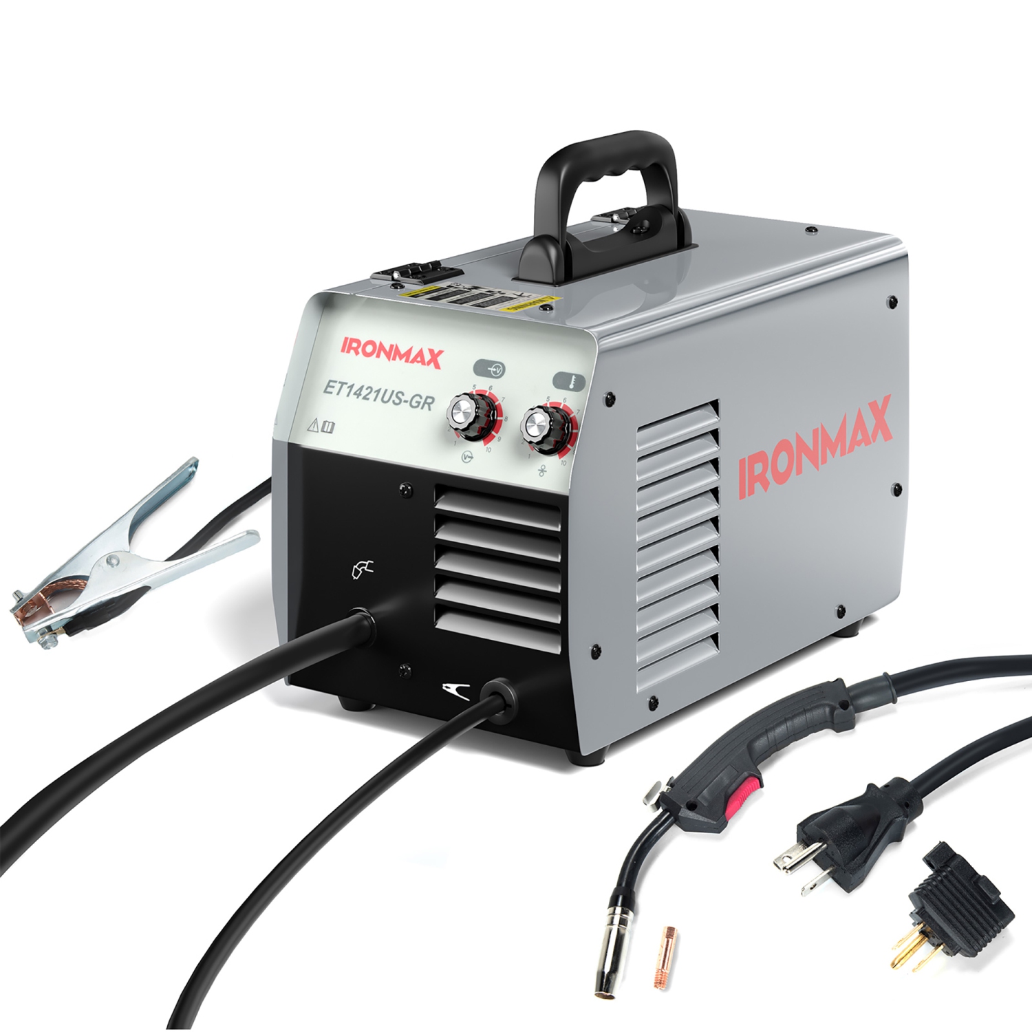 IRONMAX MIG Welder Gasless Flux Core Welding Machine120V IGBT w/Welding Gun&Earth Clamp