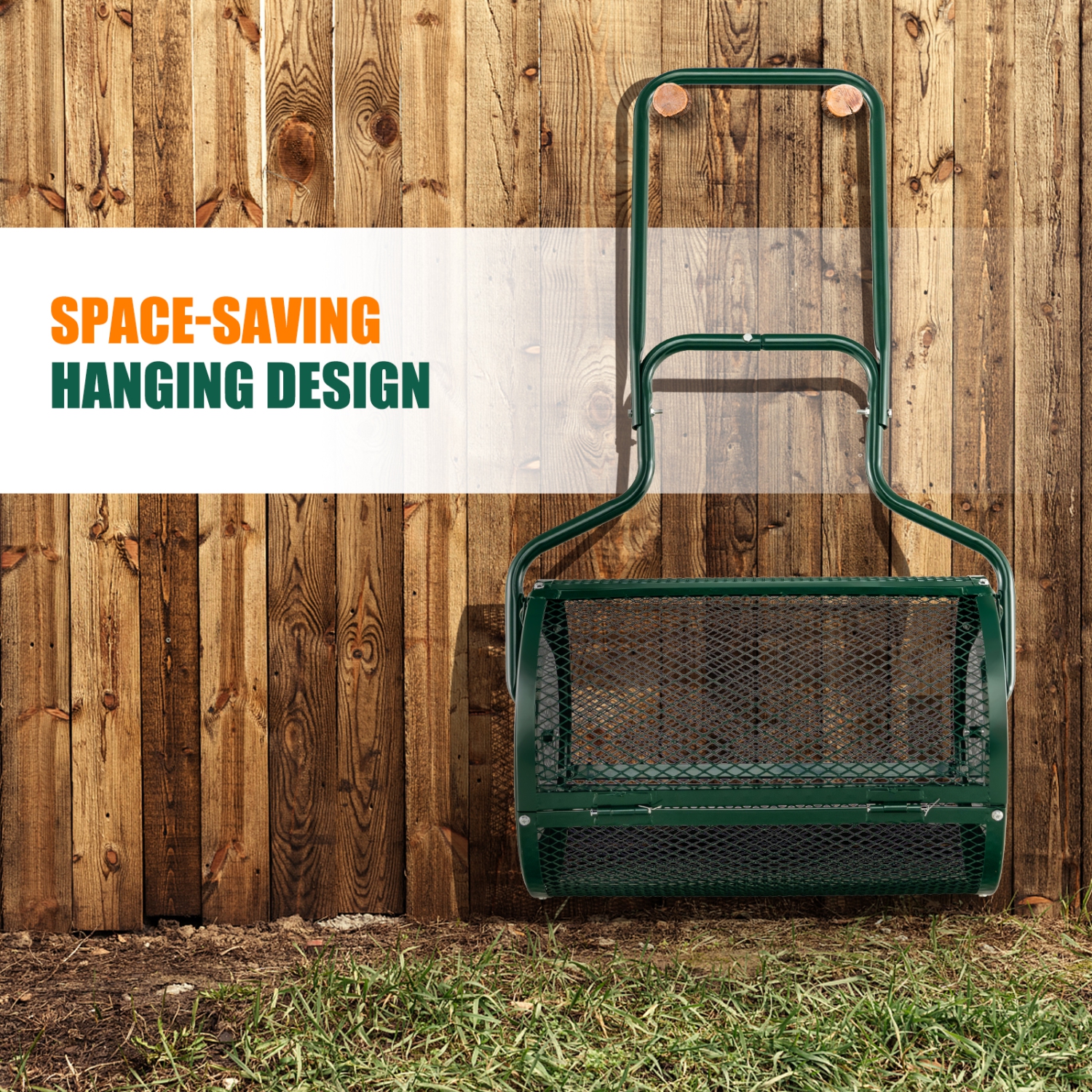 Épandeuse à compost de 27 po de Costway à rouleau en métal avec poignée, mousse pour pelouse et entretien