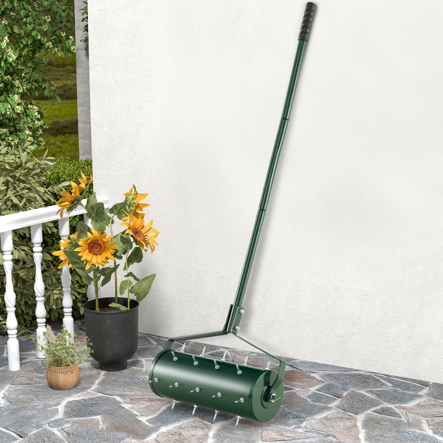 Costway 18" Manual Lawn Aerator Heavy Duty Rolling Push Grass Aeration Tool with Handle Green