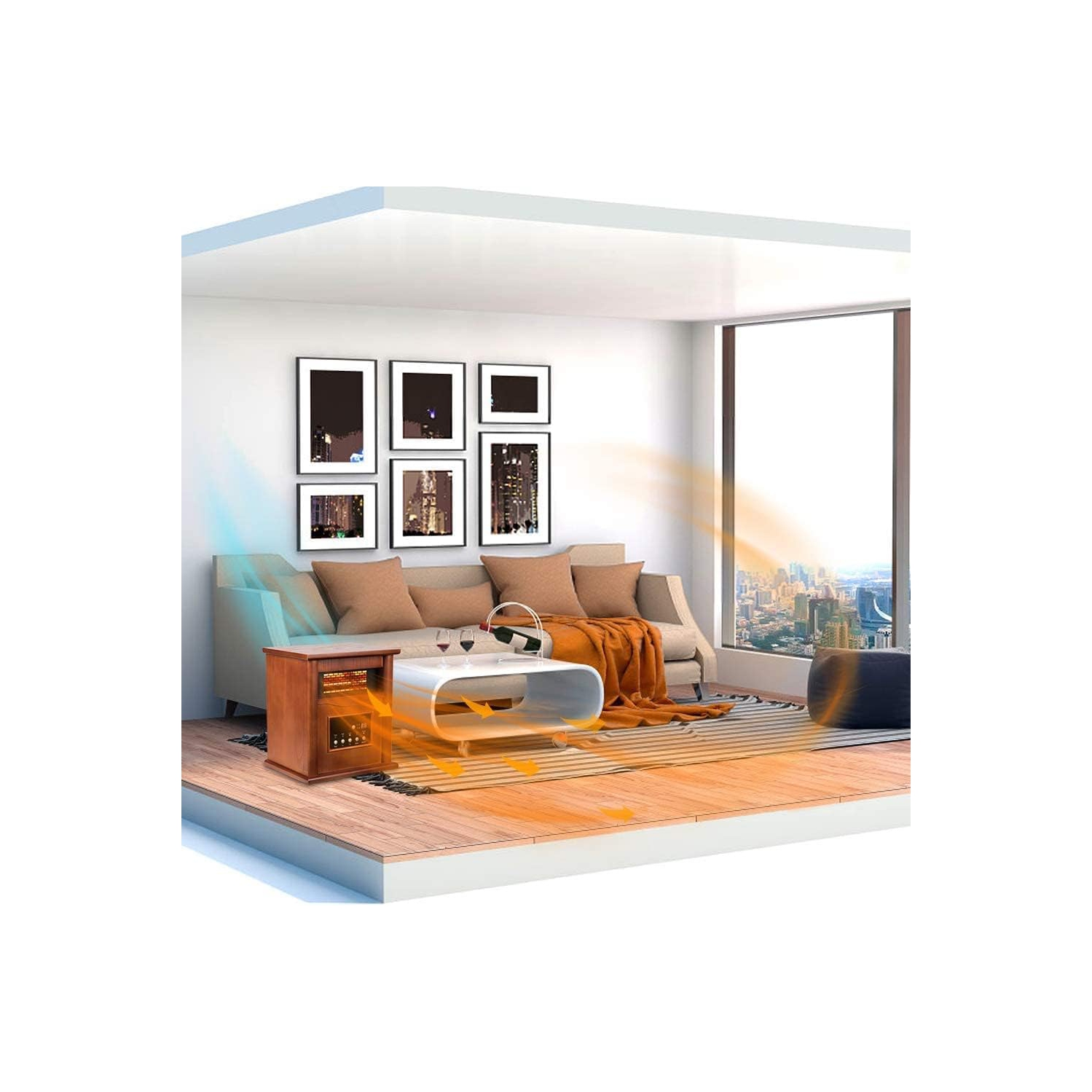 Chaufferette électrique portative en bois à quartz de 1500 W Hygge de Nordic avec thermostat à télécommande écoénergétique pour une utilisation à