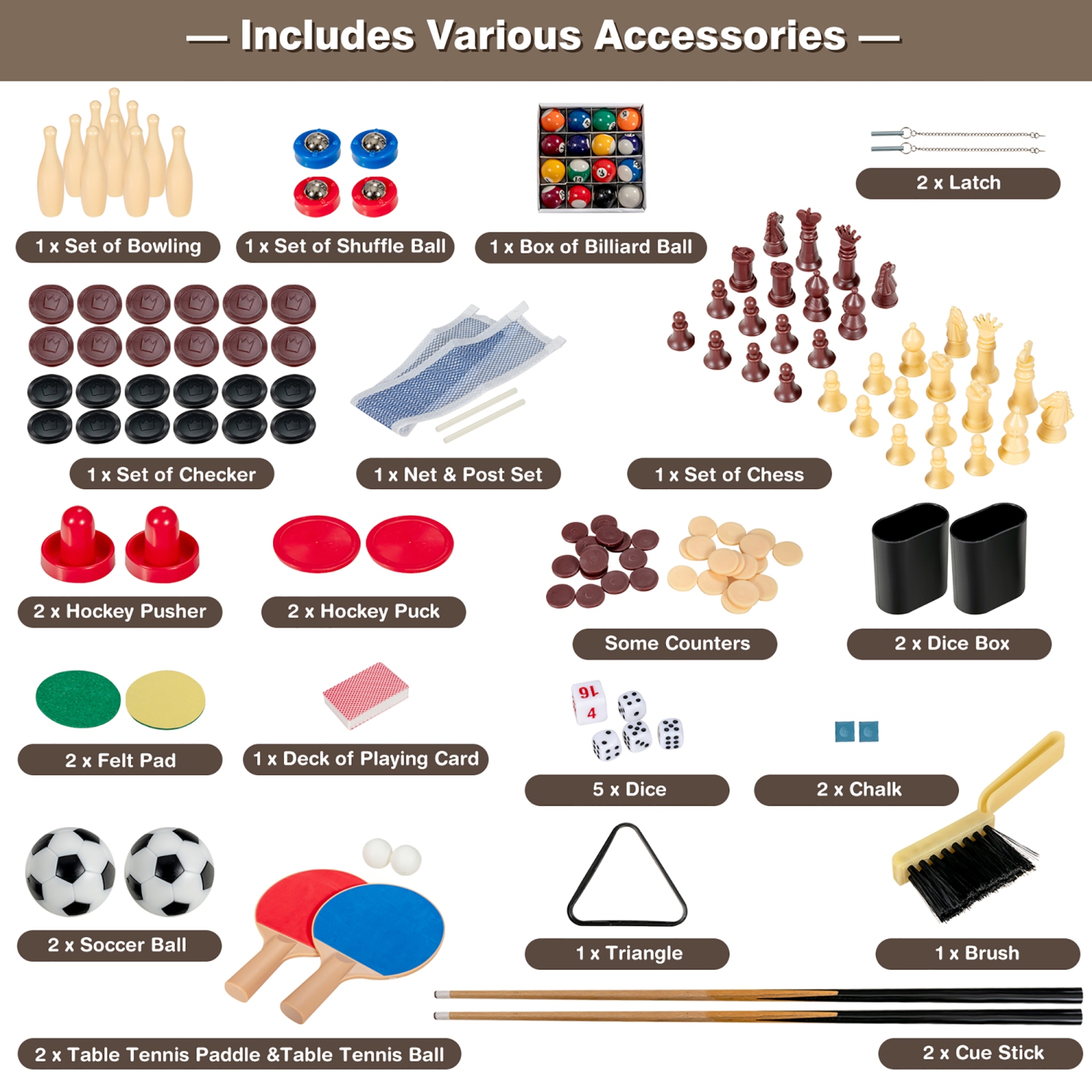 Ensemble de tables de jeu 10-en-1 de Costway, multi-table de jeu pour la maison, salle de jeu