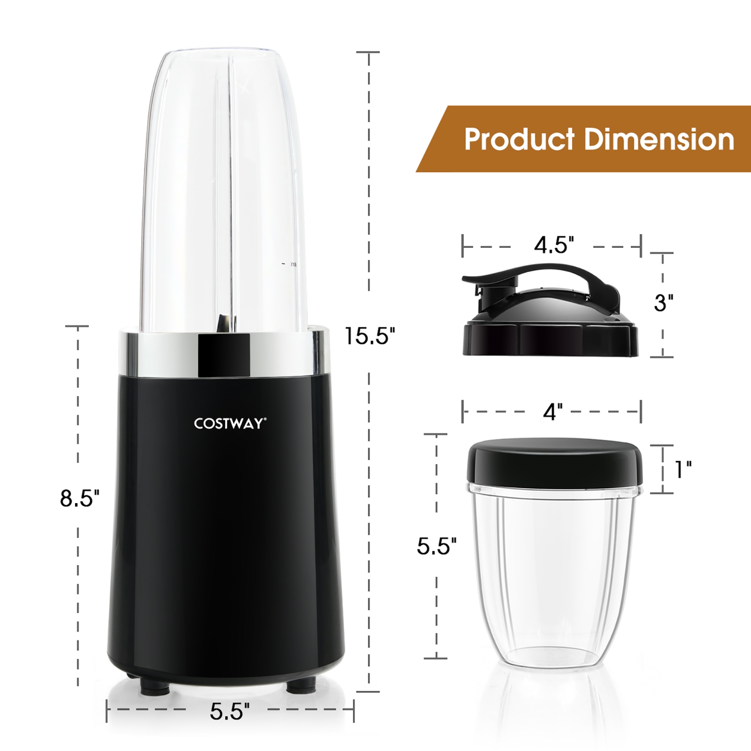 Costway 1000W Portable Blender 6-Blade Smoothie Blender with 12 Oz & 24 Oz Travel Bottle