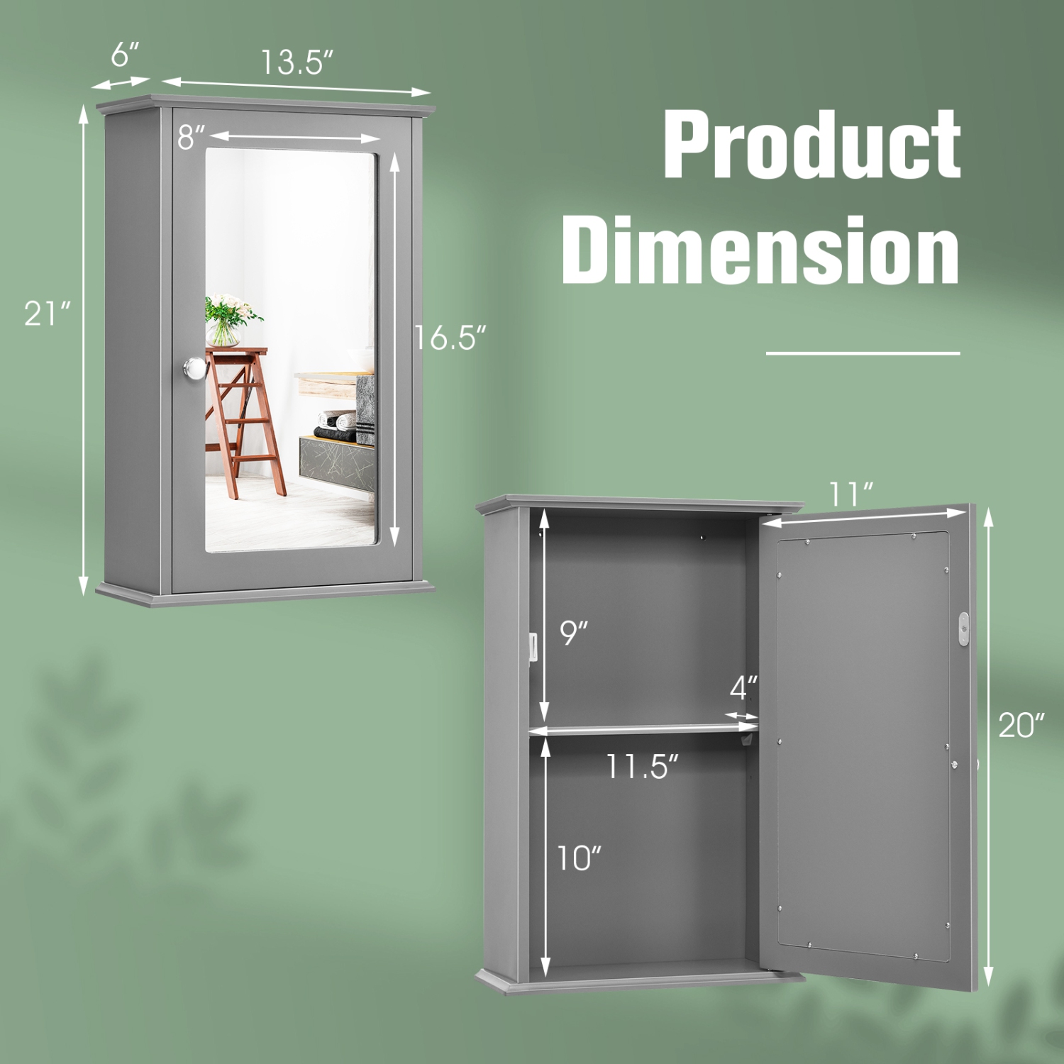 Armoire murale de salle de bain de Costway avec porte miroir unique et étagère de rangement en bois