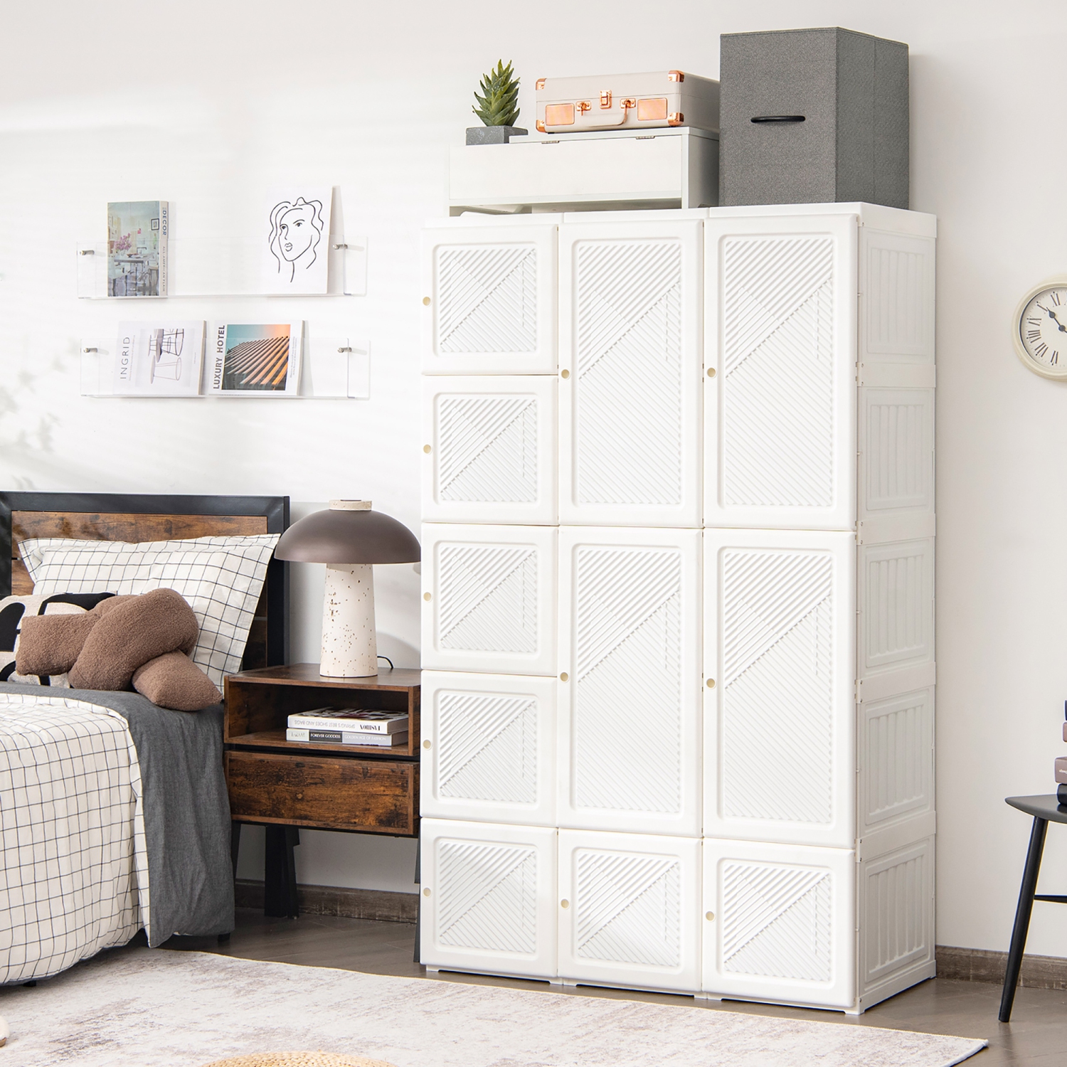 Costway – garde-robe d’armoire pliable portatif avec 10 cubes, tiges suspendues