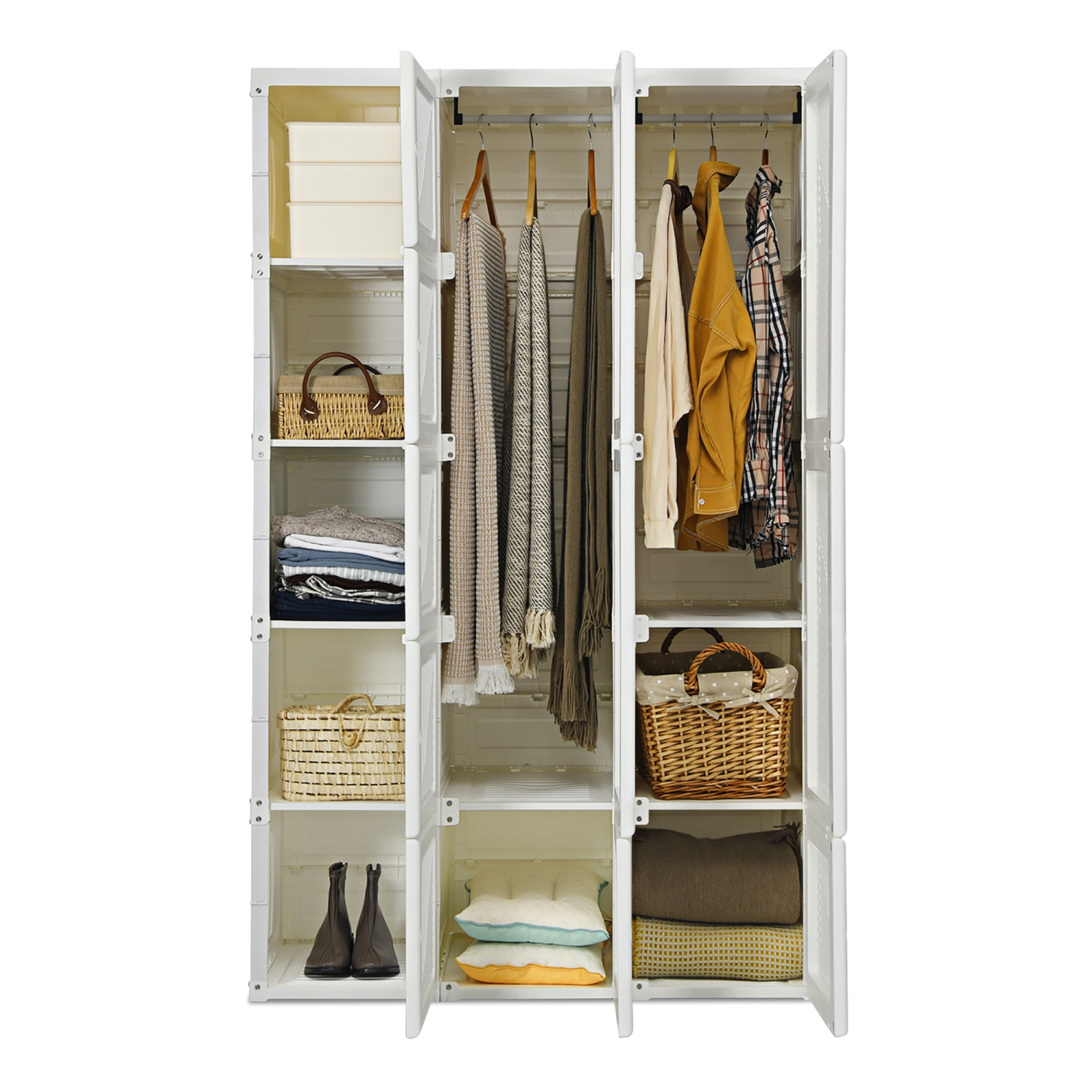 Costway – garde-robe d’armoire pliable portatif avec 10 cubes, tiges suspendues