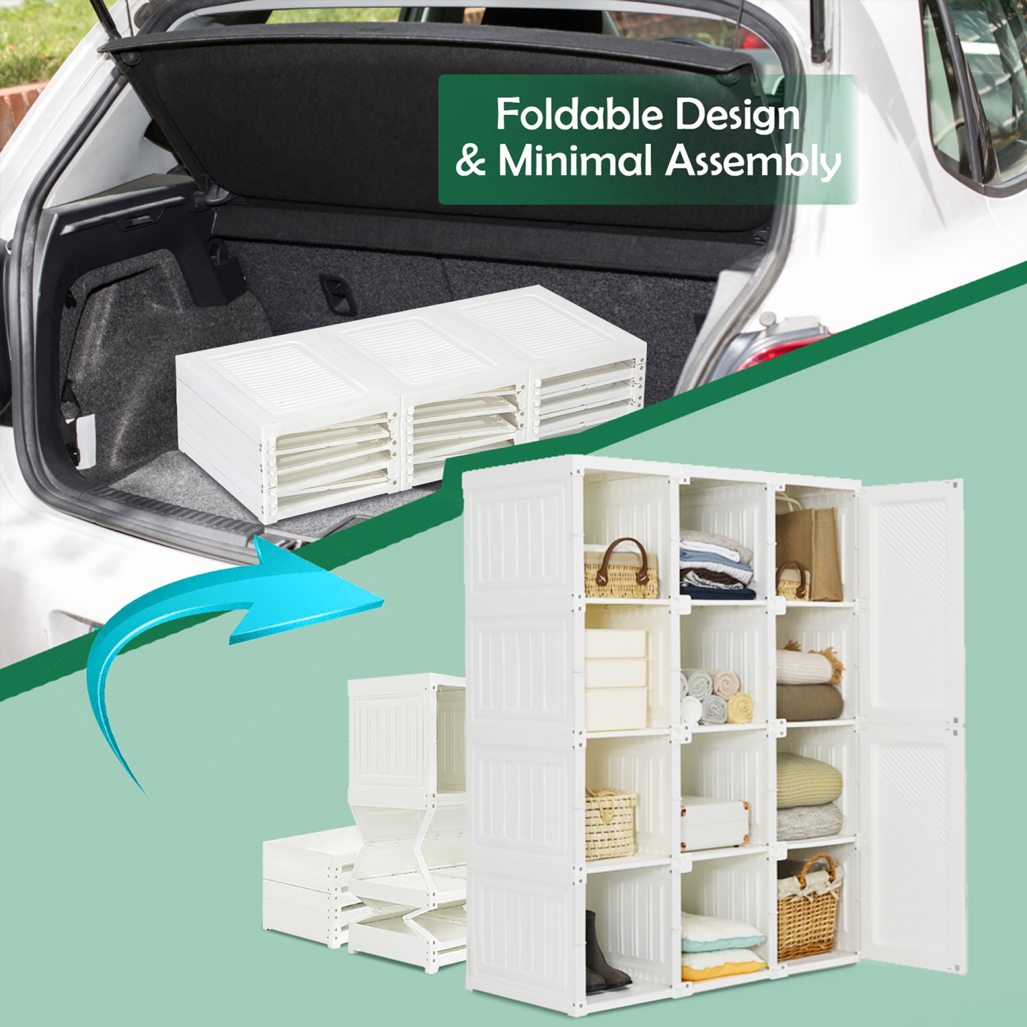 Costway Portable Closet Clothes Foldable Armoire Wardrobe Closet w/ 12 Cubby Storage