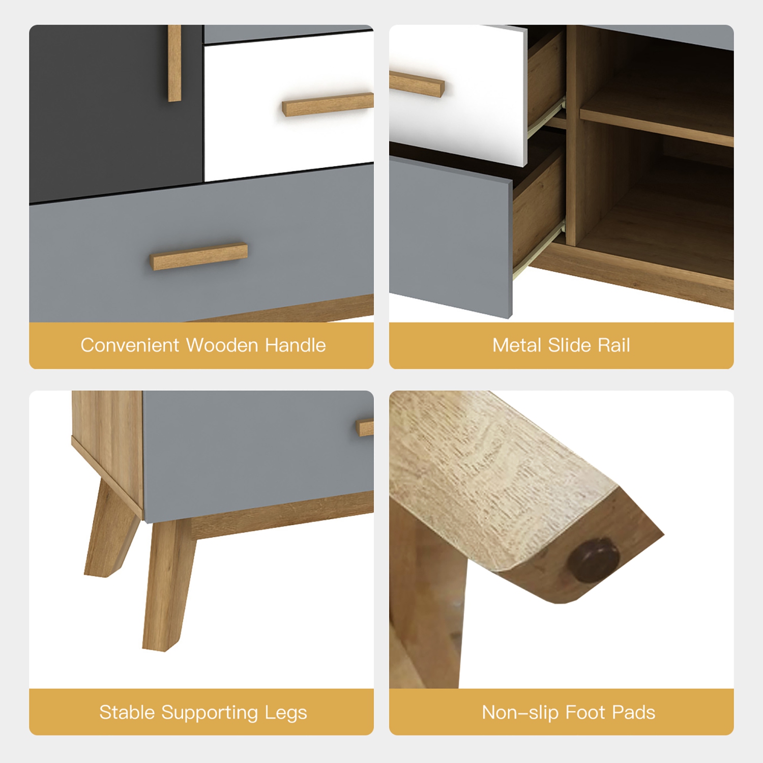 Armoire de rangement autonome de Costway, armoire de plancher moderne avec 2 portes et 3 tiroirs