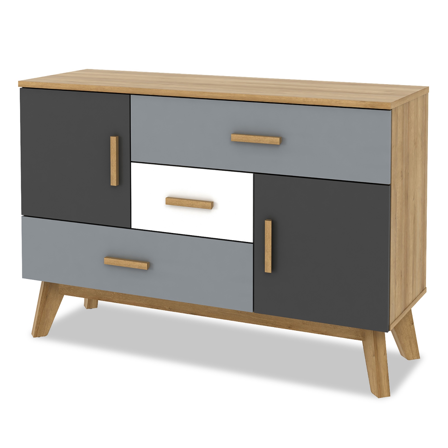 Armoire de rangement autonome de Costway, armoire de plancher moderne avec 2 portes et 3 tiroirs