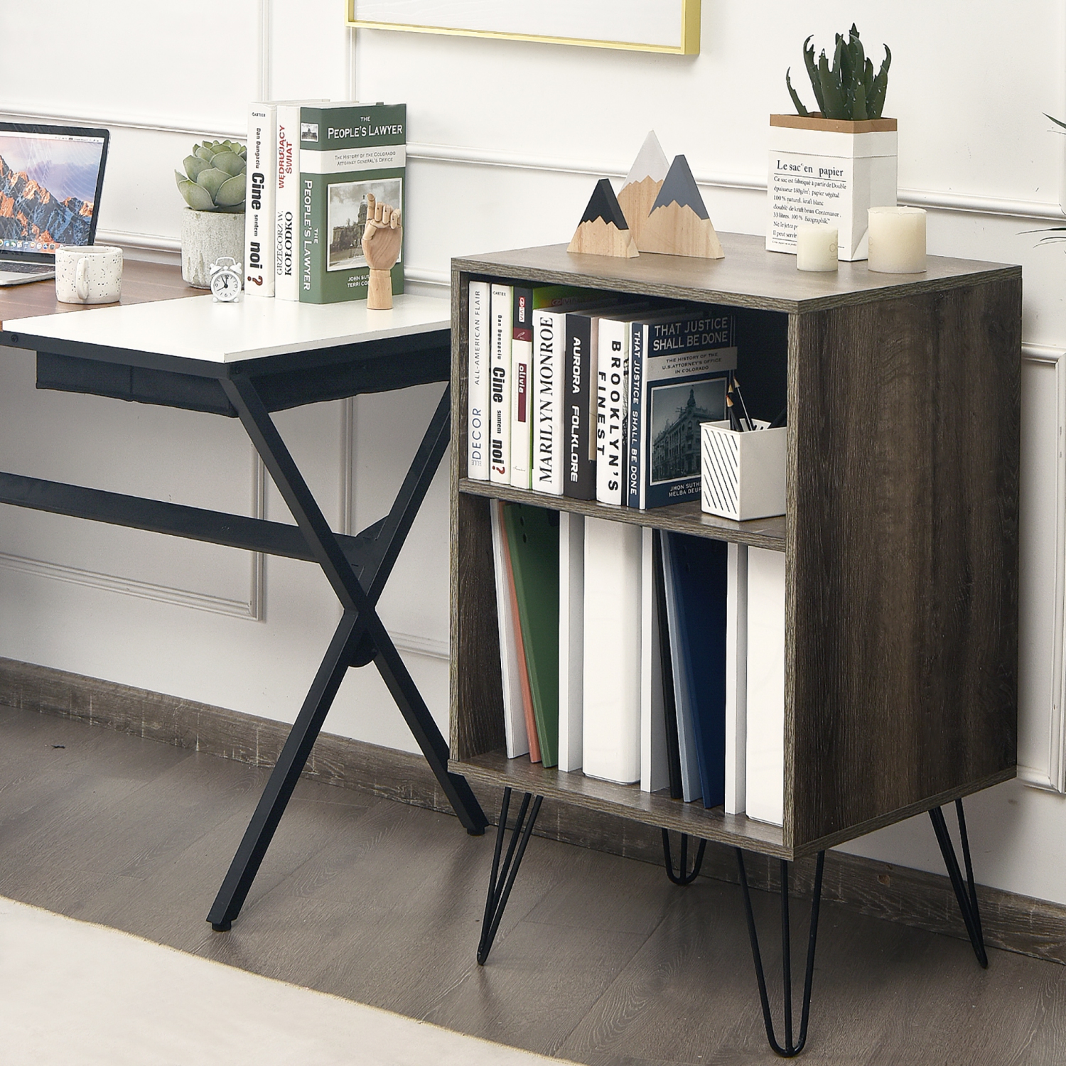 Costway – Support pour tourne-disque, tablette d’affichage pour tourne-disque, 21 x 18,5 x 34 po, noyer