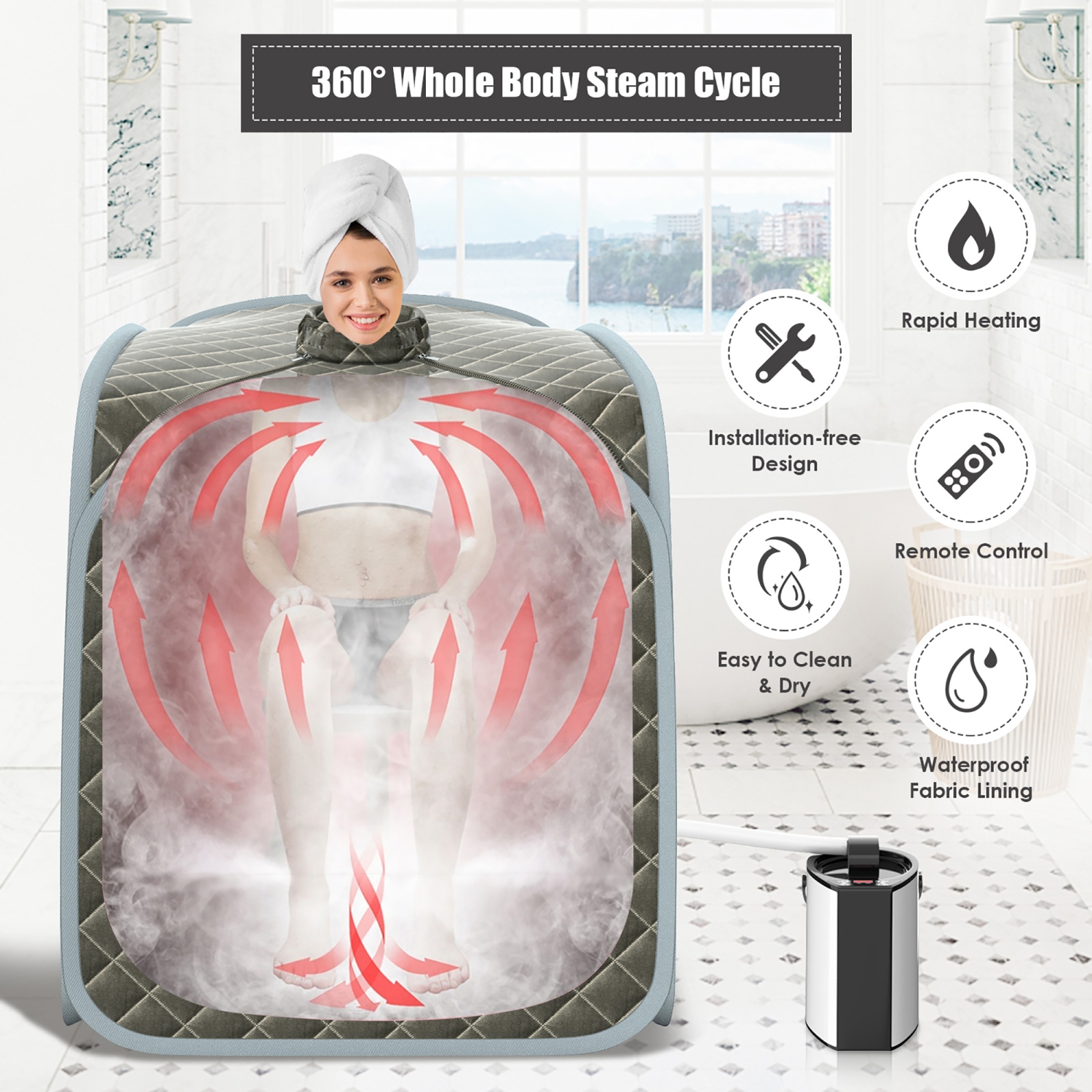 Costway Portable Steam Sauna w/ 9-gear Adjustable Temperature & Herbal Box