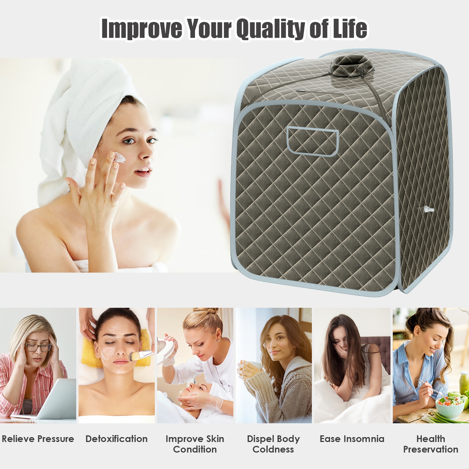 Costway Portable Steam Sauna w/ 9-gear Adjustable Temperature & Herbal Box