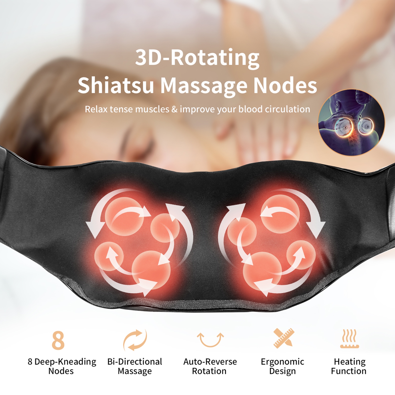 Appareil de massage shiatsu pour épaules et dos de Costway avec 3D pétrissage Deep Tissue de la chaleur