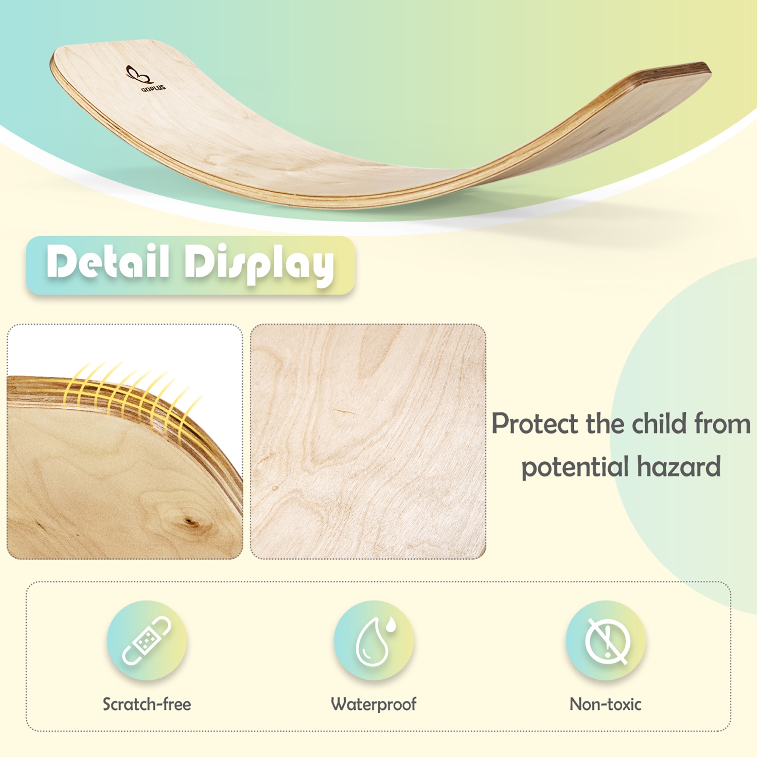 Costway Wooden Wobble Balance Board Kids Adult 35" Rocker Board Toy Support 660LBS